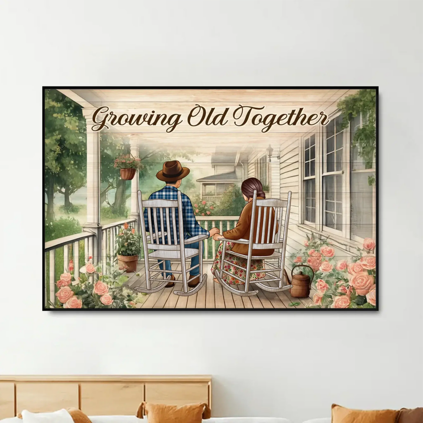 Growing Old Together Porch Poster – Personalized Couple Canvas with Names & Year, Anniversary Gift for Husband or Wife Ezcustomize