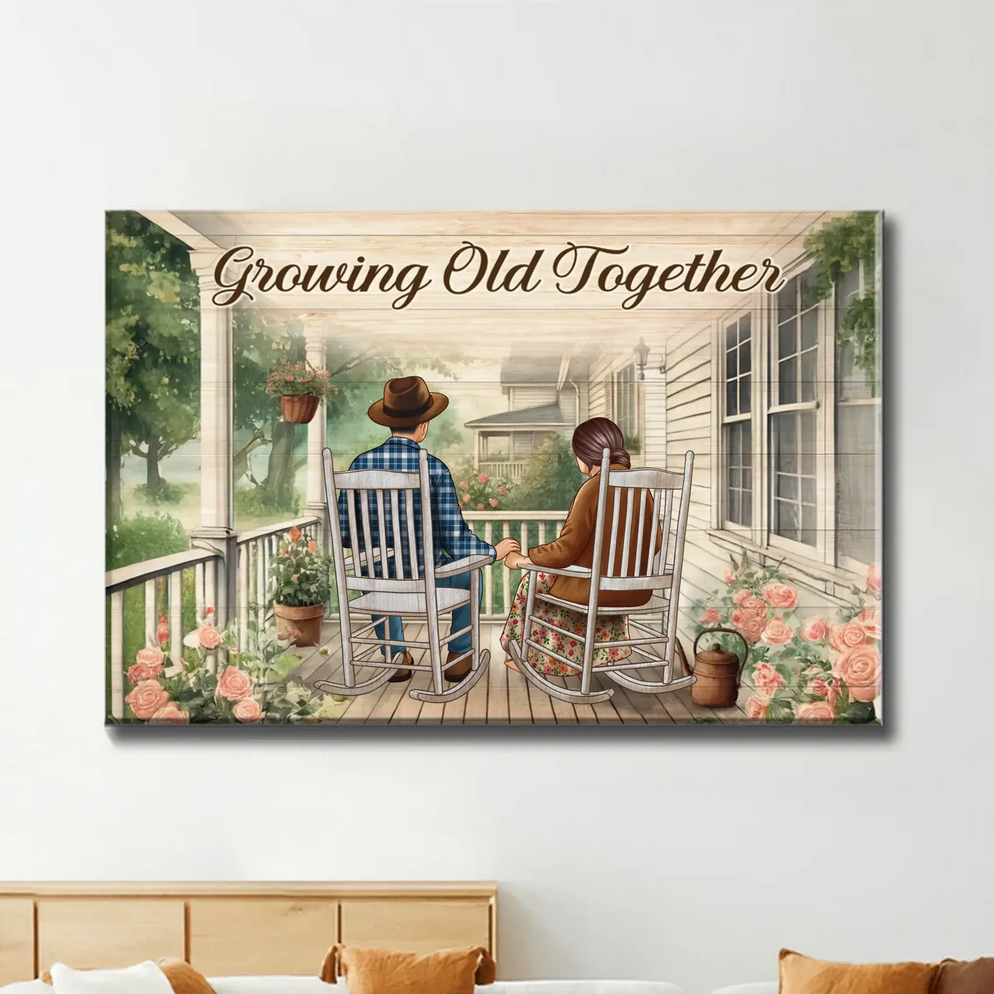 Growing Old Together Porch Poster – Personalized Couple Canvas with Names & Year, Anniversary Gift for Husband or Wife Ezcustomize