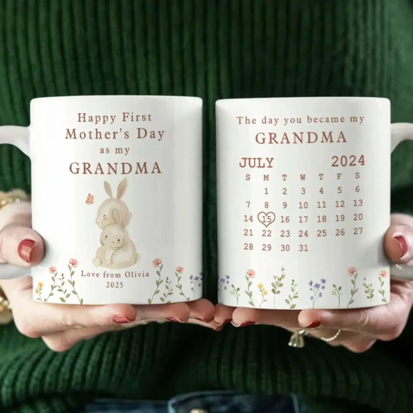Happy 1st Mother’s Day Calendar Mug – Personalized Keepsake for Grandma, Nana, or Mommy – Custom Gift with Name & Date Ezcustomize