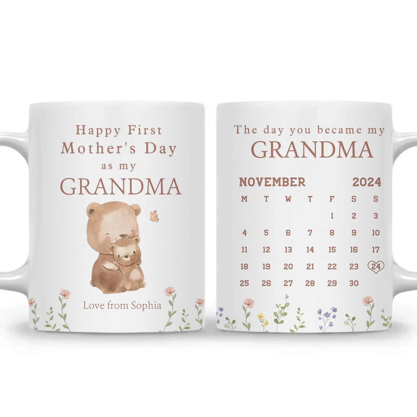 Happy 1st Mother’s Day Calendar Mug – Personalized Keepsake for Grandma, Nana, or Mommy – Custom Gift with Name & Date Ezcustomize