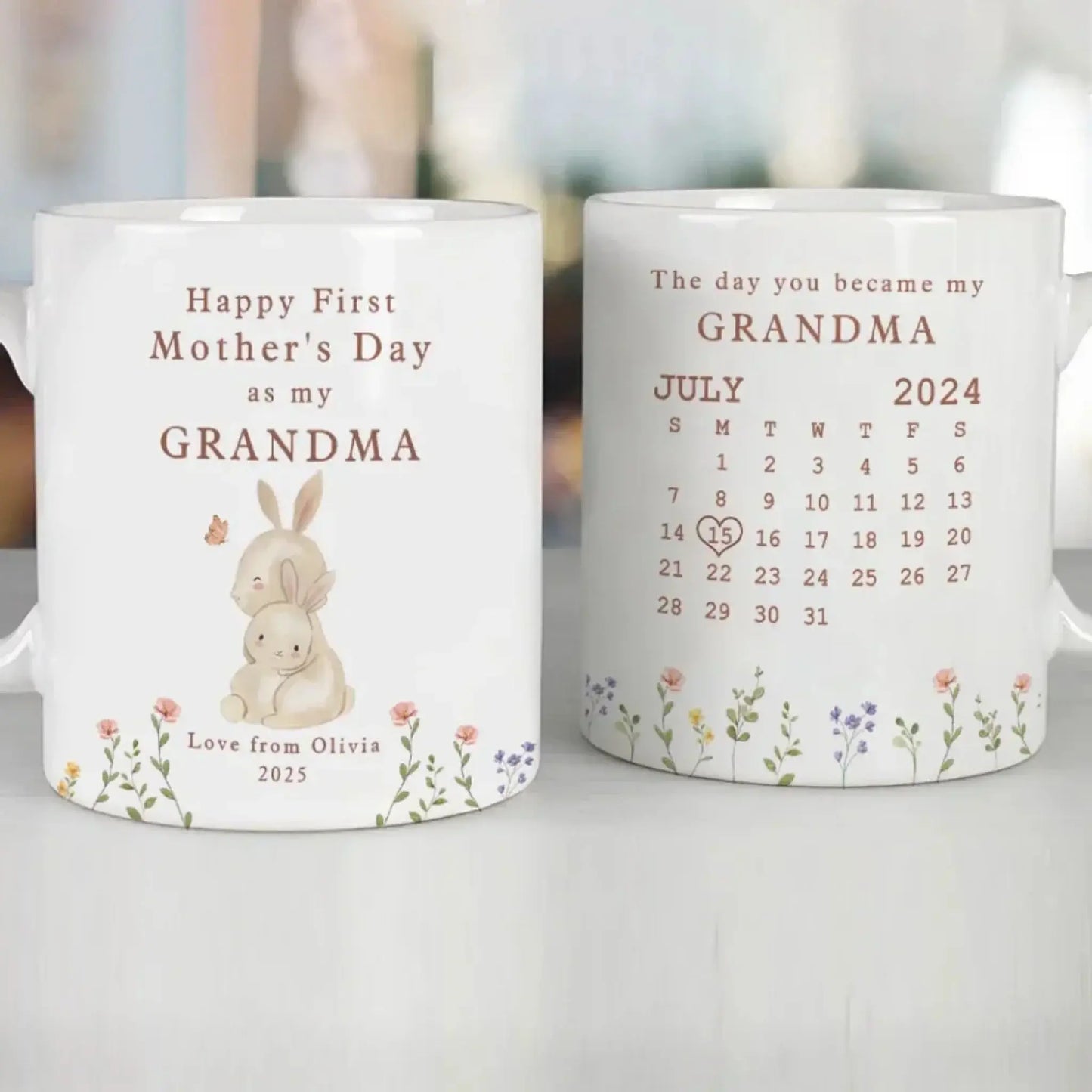 Happy 1st Mother’s Day Calendar Mug – Personalized Keepsake for Grandma, Nana, or Mommy – Custom Gift with Name & Date Ezcustomize