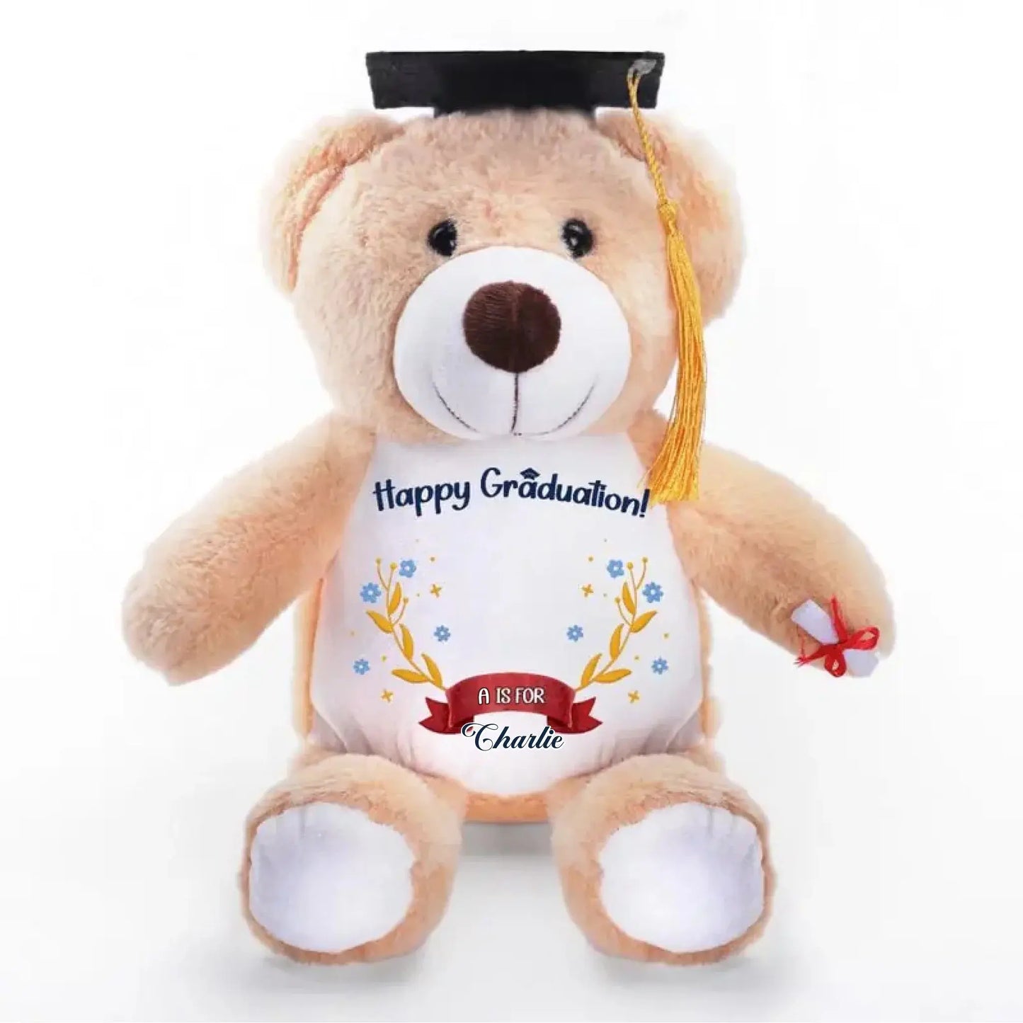 Happy Graduation! Custom Initial and Name - Personalized Graduation Teddy Bear - Gift for Graduates, Kids, Son, Daughter, Students, Boys, Girls Ezcustomize