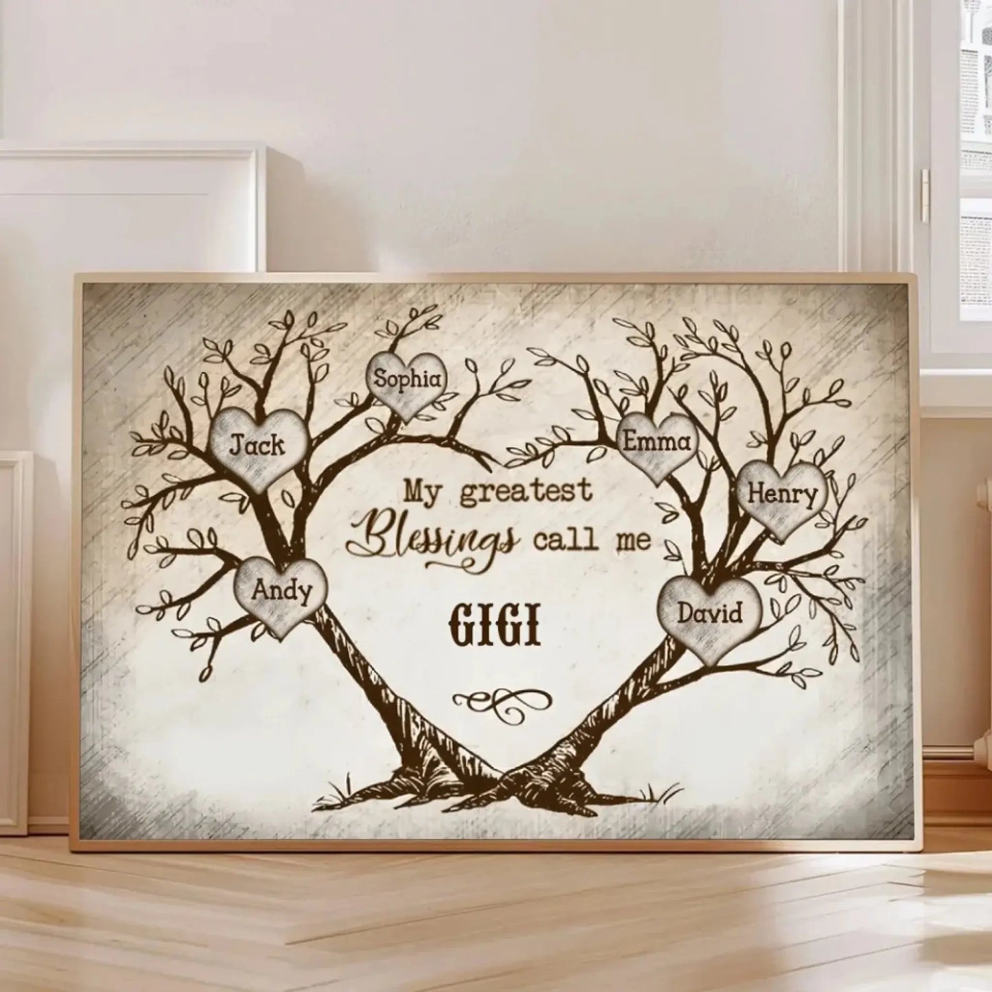 Heart-Shaped Tree Vintage Art – Personalized Poster/Canvas – Custom Gift for Grandma, Nana on Mother’s Day or Birthday Ezcustomize