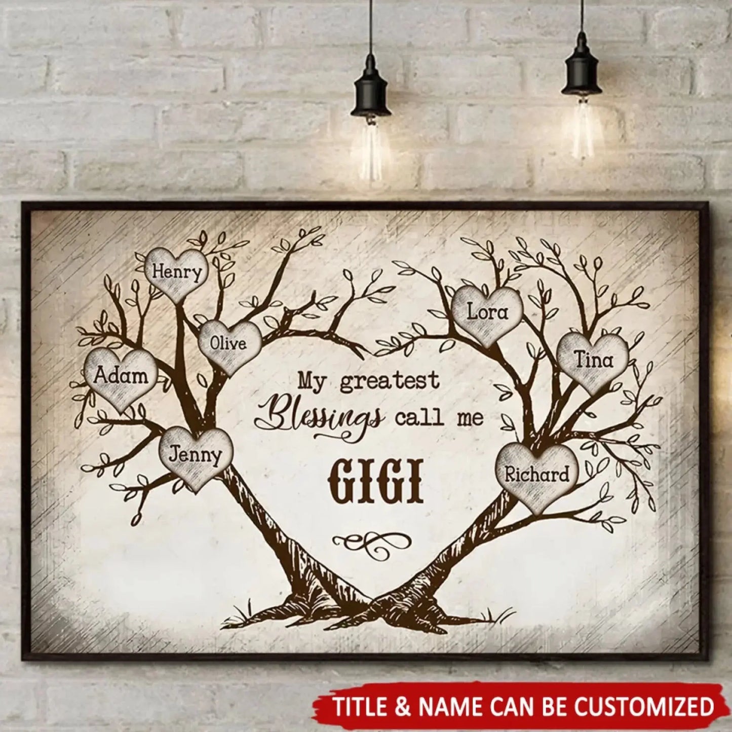 Heart-Shaped Tree Vintage Art – Personalized Poster/Canvas – Custom Gift for Grandma, Nana on Mother’s Day or Birthday Ezcustomize