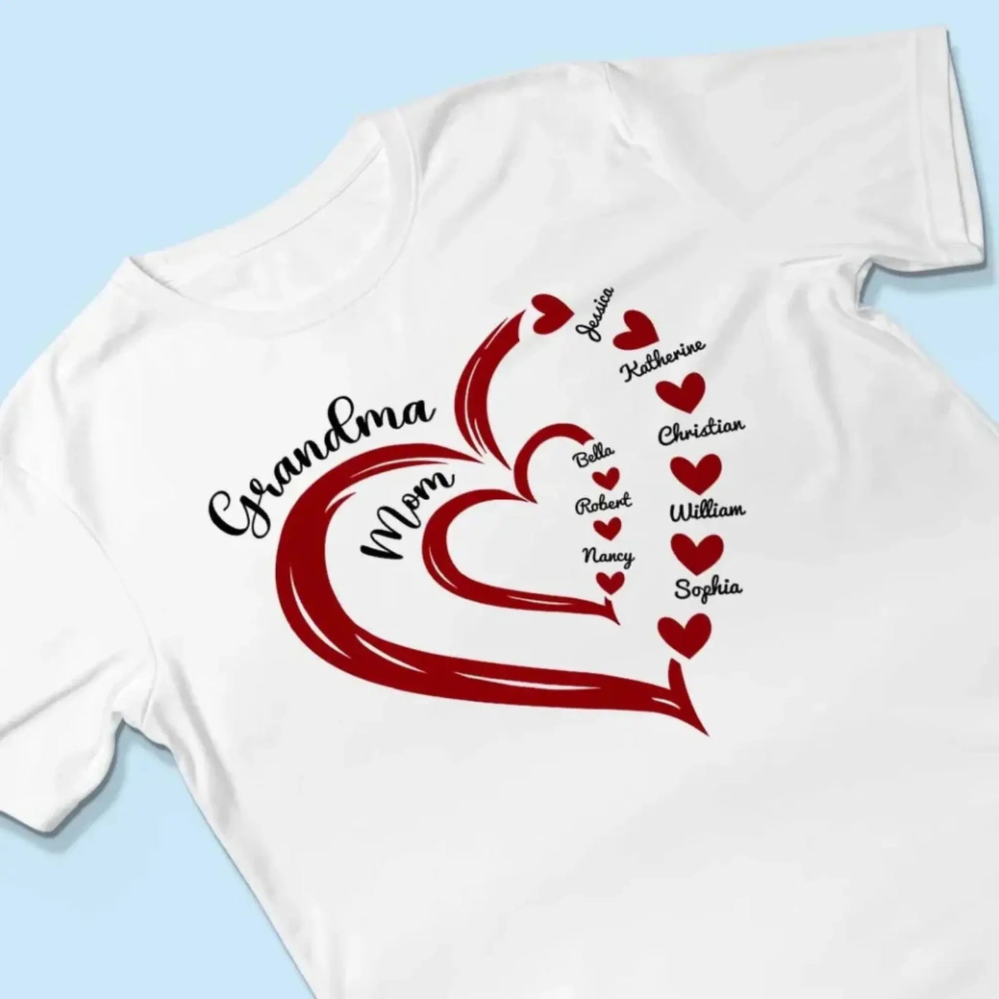 Heart in Heart Mom & Grandma – Personalized Light Color Shirt, Custom Gift for Mothers & Grandmothers Ezcustomize