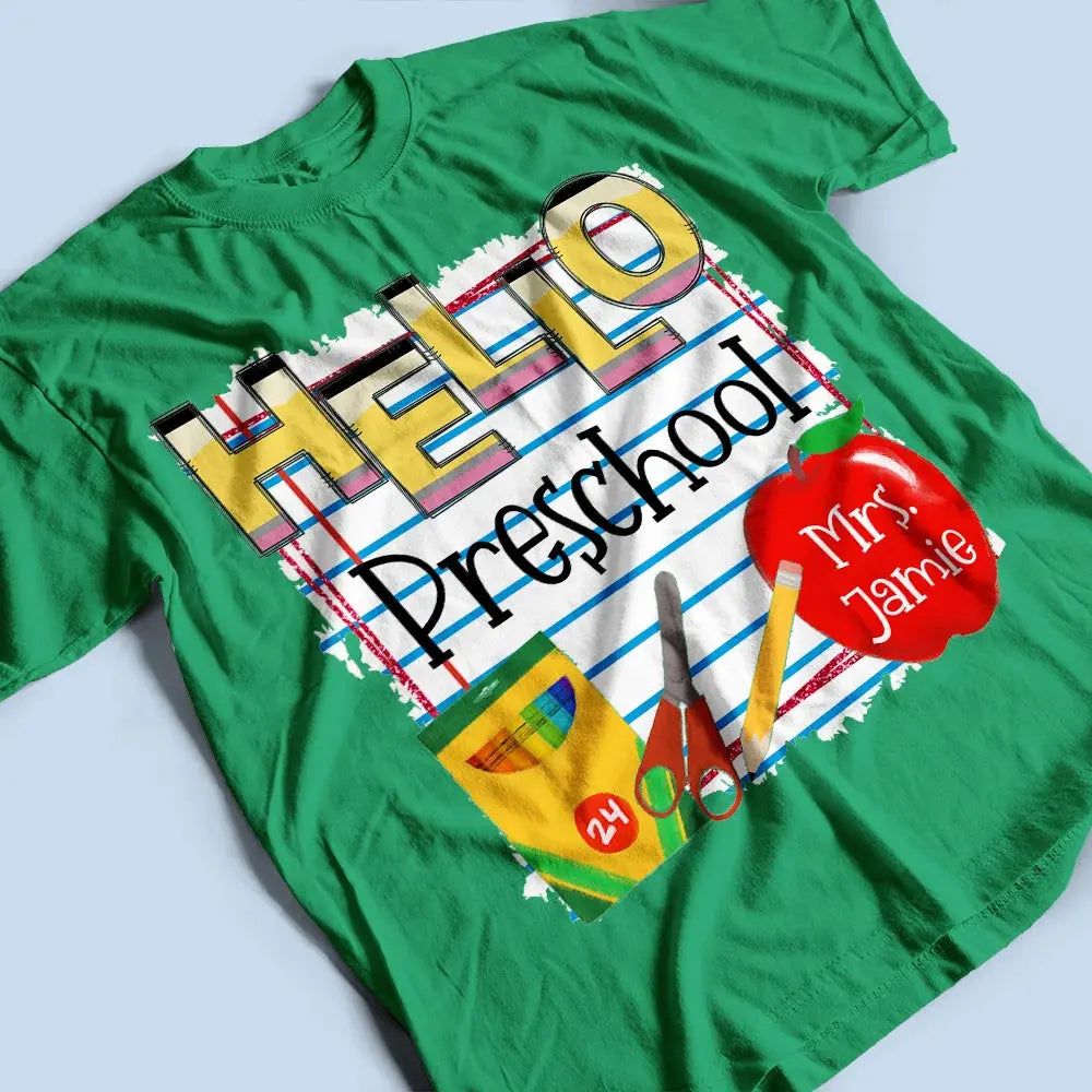 Hello Grade Back to School Shirt – Personalized Teacher T-Shirt with Custom Name & Grade, Gift for First Day of School Ezcustomize