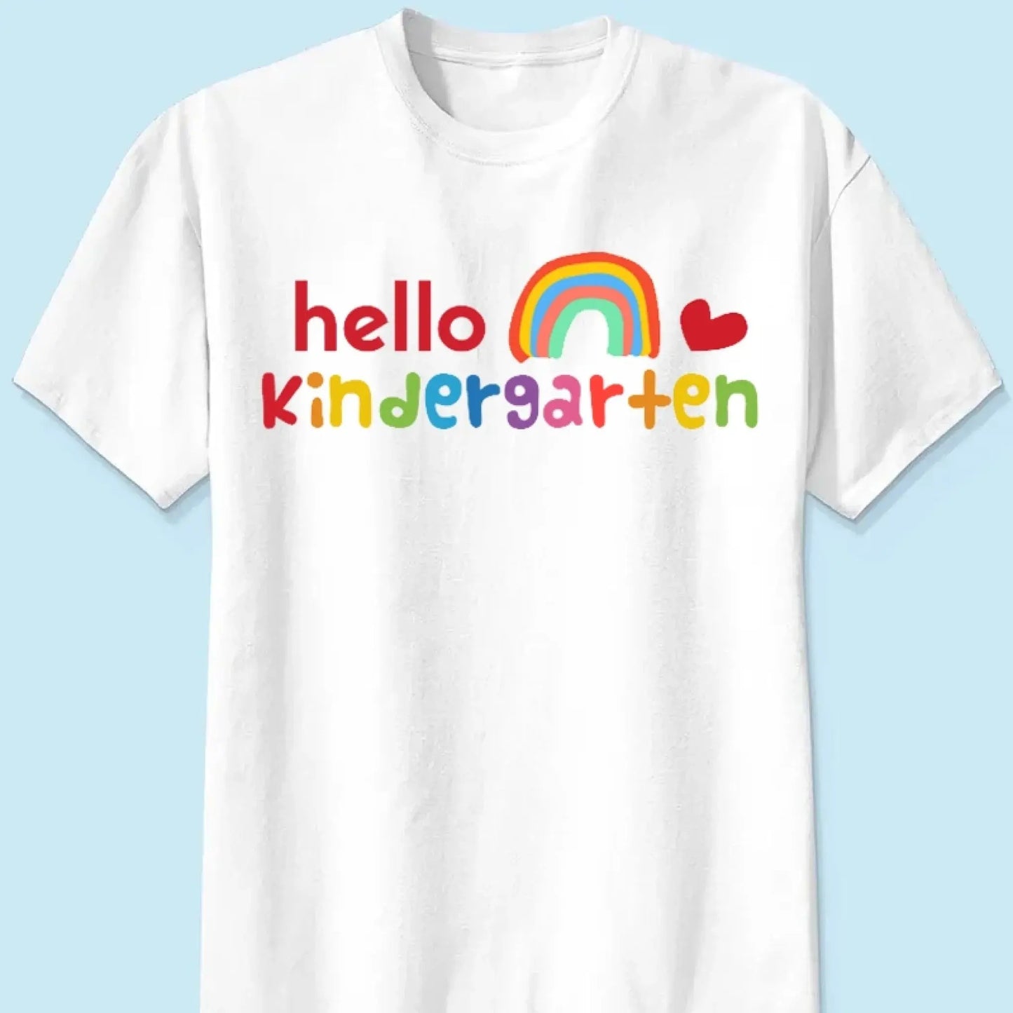 Hello Kindergarten Rainbow Shirt – Personalized Back to School T-Shirt – Cute First Day of School Gift for Kids, Girls or Boys Ezcustomize