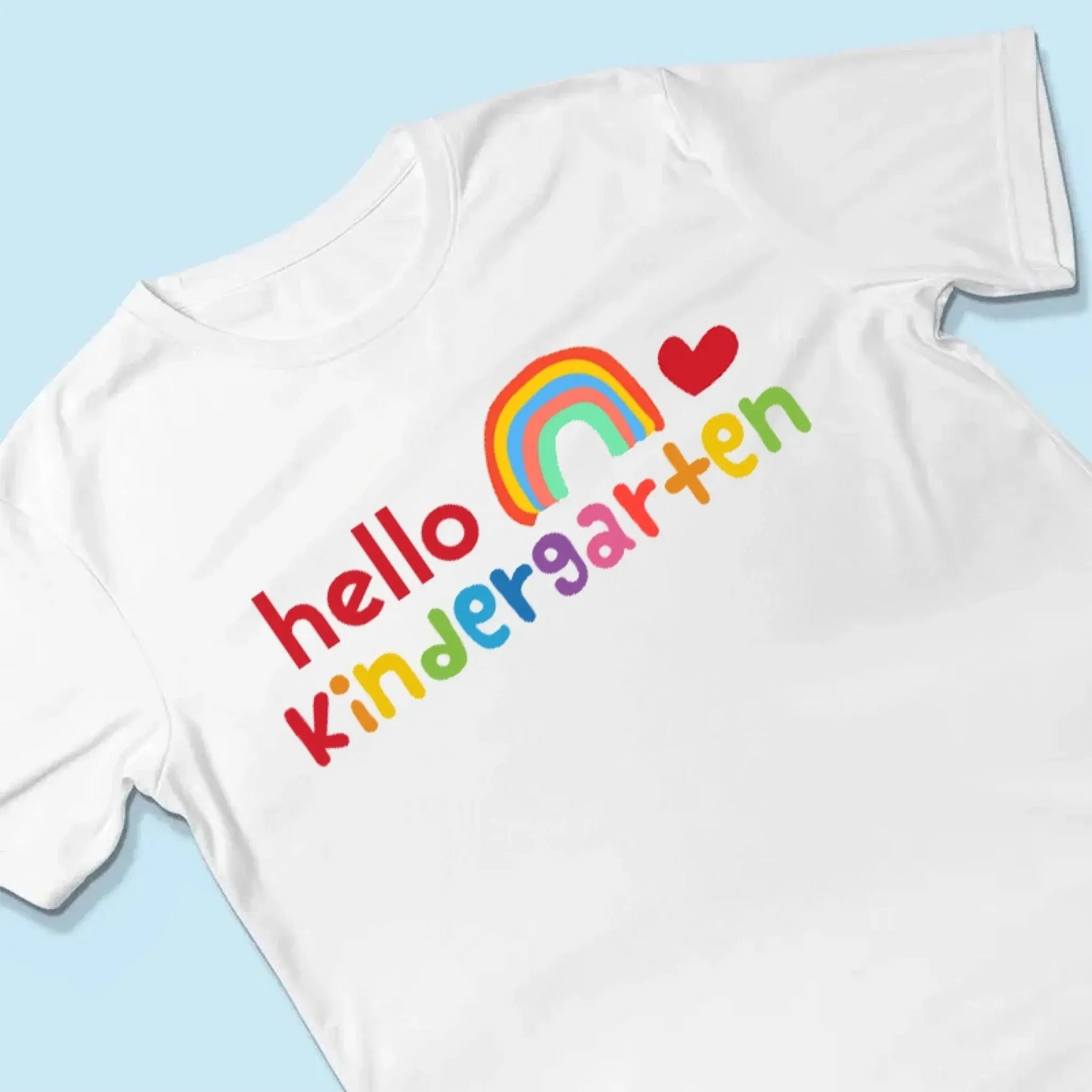 Hello Kindergarten Rainbow Shirt – Personalized Back to School T-Shirt – Cute First Day of School Gift for Kids, Girls or Boys Ezcustomize