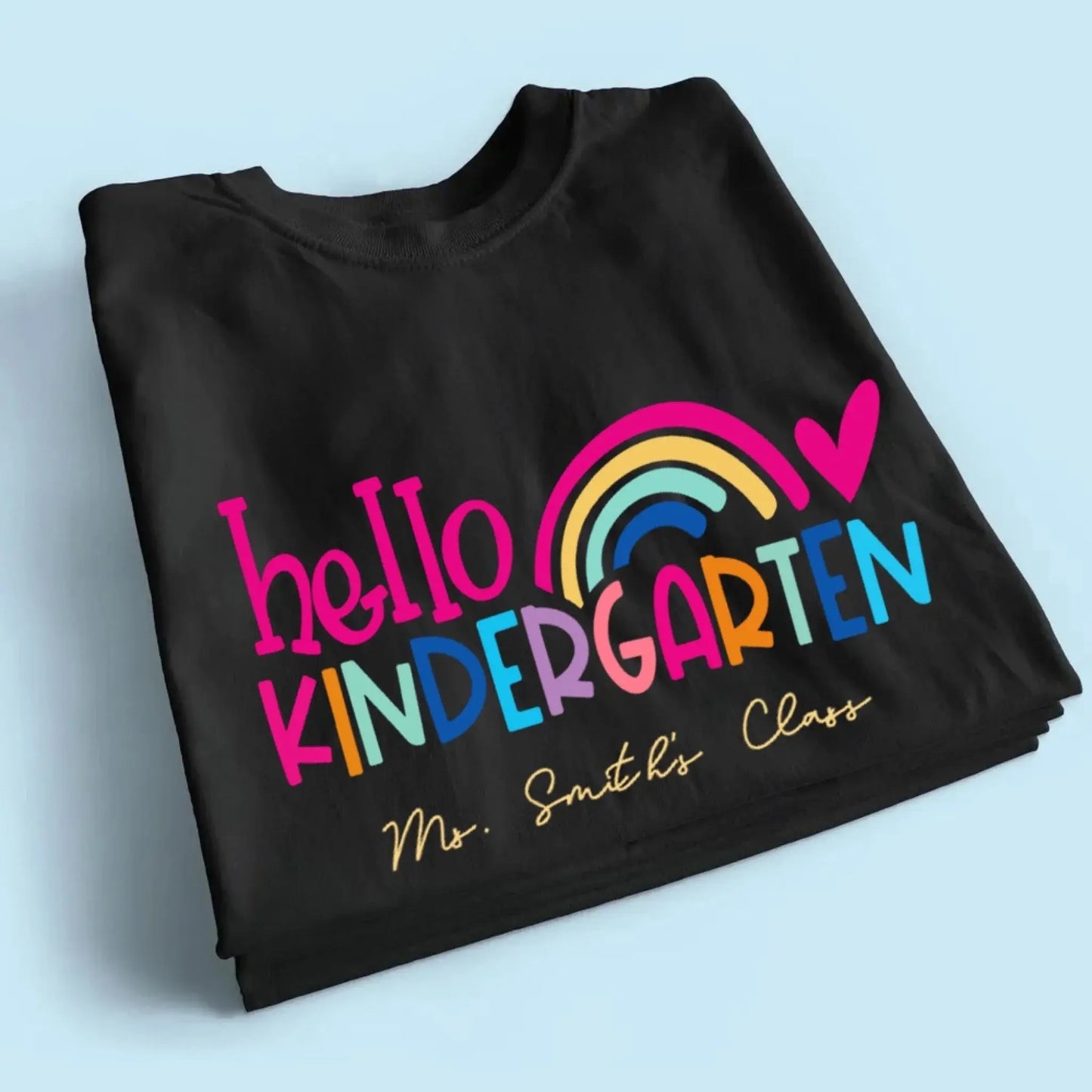 Hello Kindergarten Shirt – Personalized Rainbow T-Shirt for Teachers, Custom Back to School Gift for Pre-K, Preschool, or Kindergarten Ezcustomize