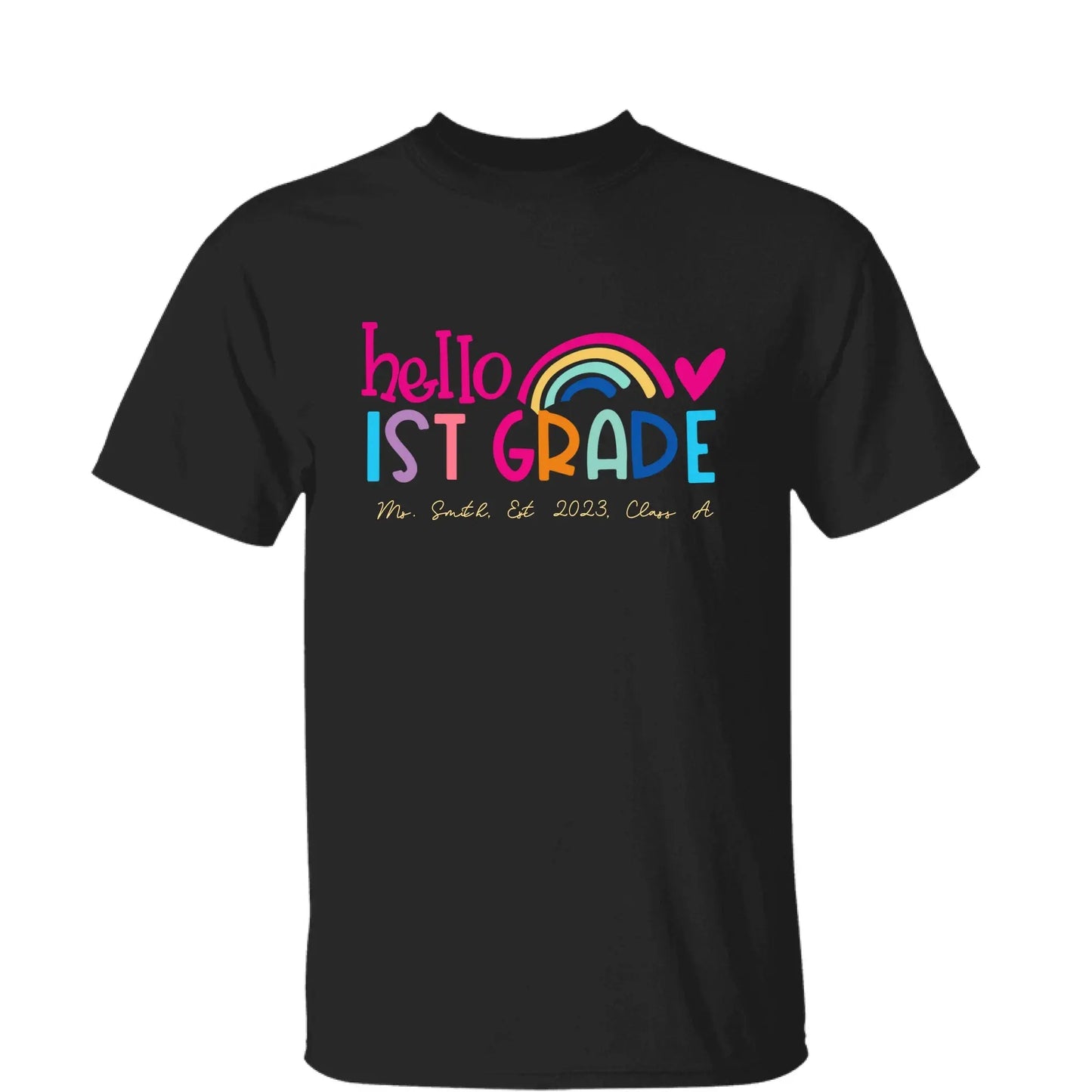 Hello Kindergarten Shirt – Personalized Rainbow T-Shirt for Teachers, Custom Back to School Gift for Pre-K, Preschool, or Kindergarten Ezcustomize
