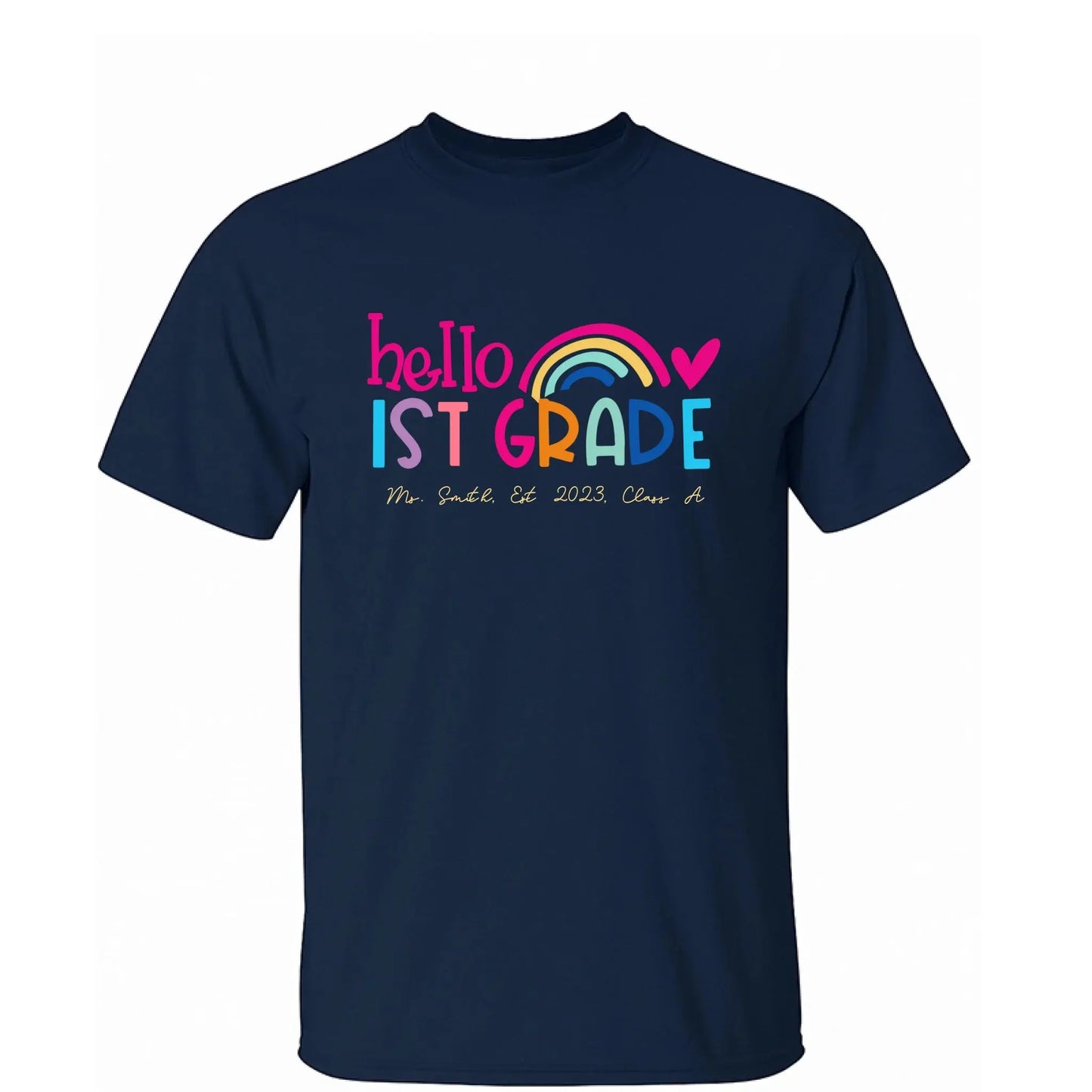 Hello Kindergarten Shirt – Personalized Rainbow T-Shirt for Teachers, Custom Back to School Gift for Pre-K, Preschool, or Kindergarten Ezcustomize