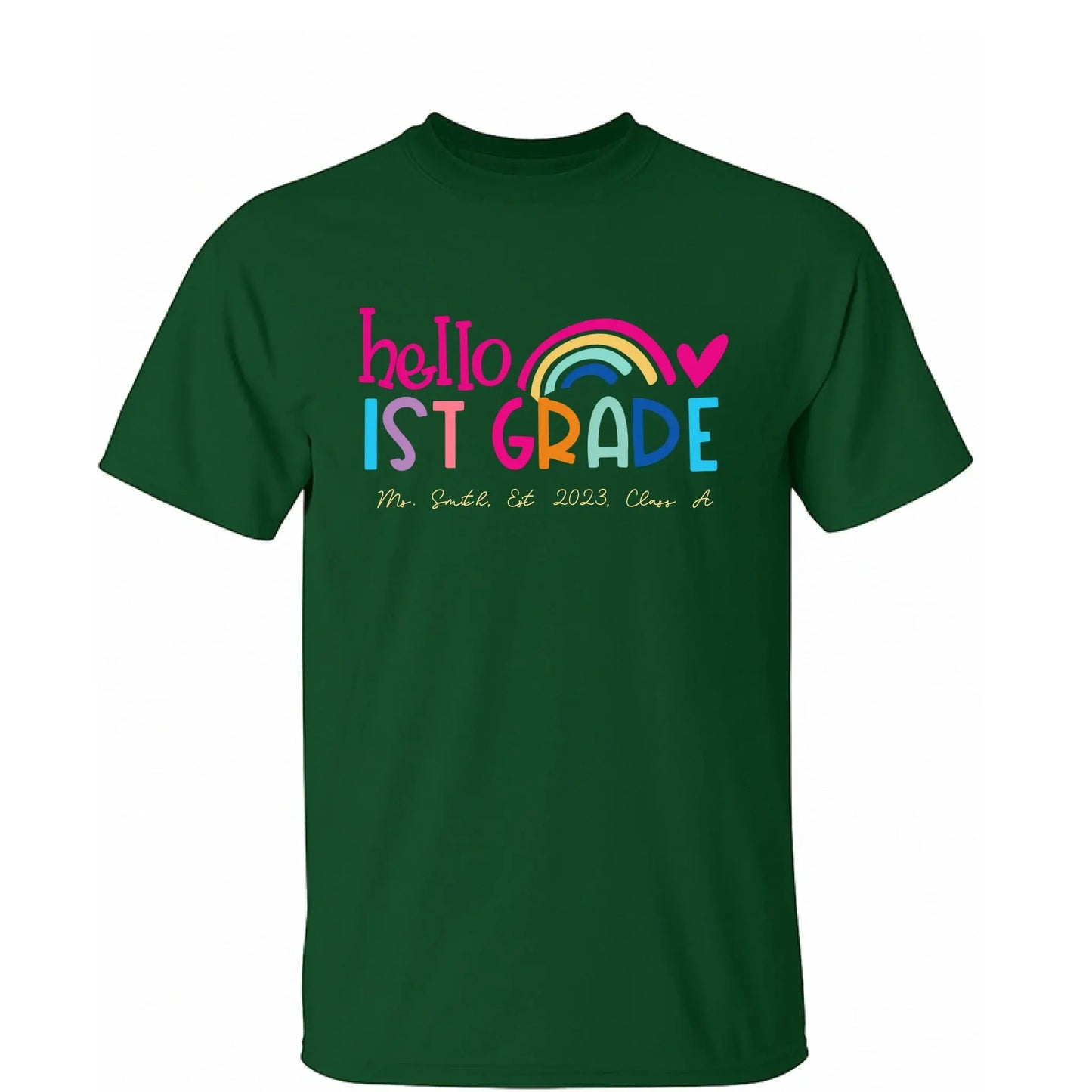 Hello Kindergarten Shirt – Personalized Rainbow T-Shirt for Teachers, Custom Back to School Gift for Pre-K, Preschool, or Kindergarten Ezcustomize