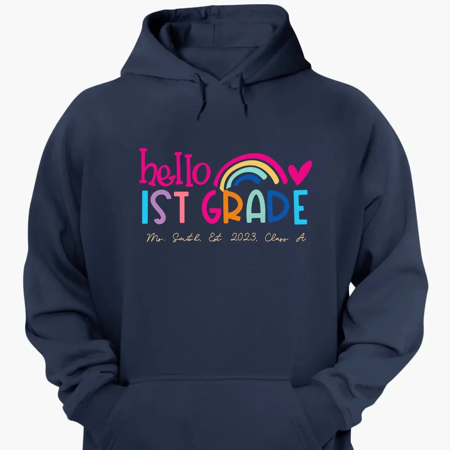 Hello Kindergarten Shirt – Personalized Rainbow T-Shirt for Teachers, Custom Back to School Gift for Pre-K, Preschool, or Kindergarten Ezcustomize