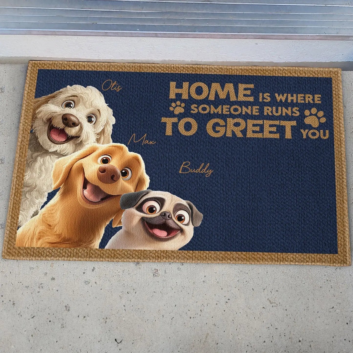 Home Is Where Someone Runs To Greet You - Personalized Dog Doormat, Perfect Gift for Pet Owners and Dog Lovers Ezcustomize