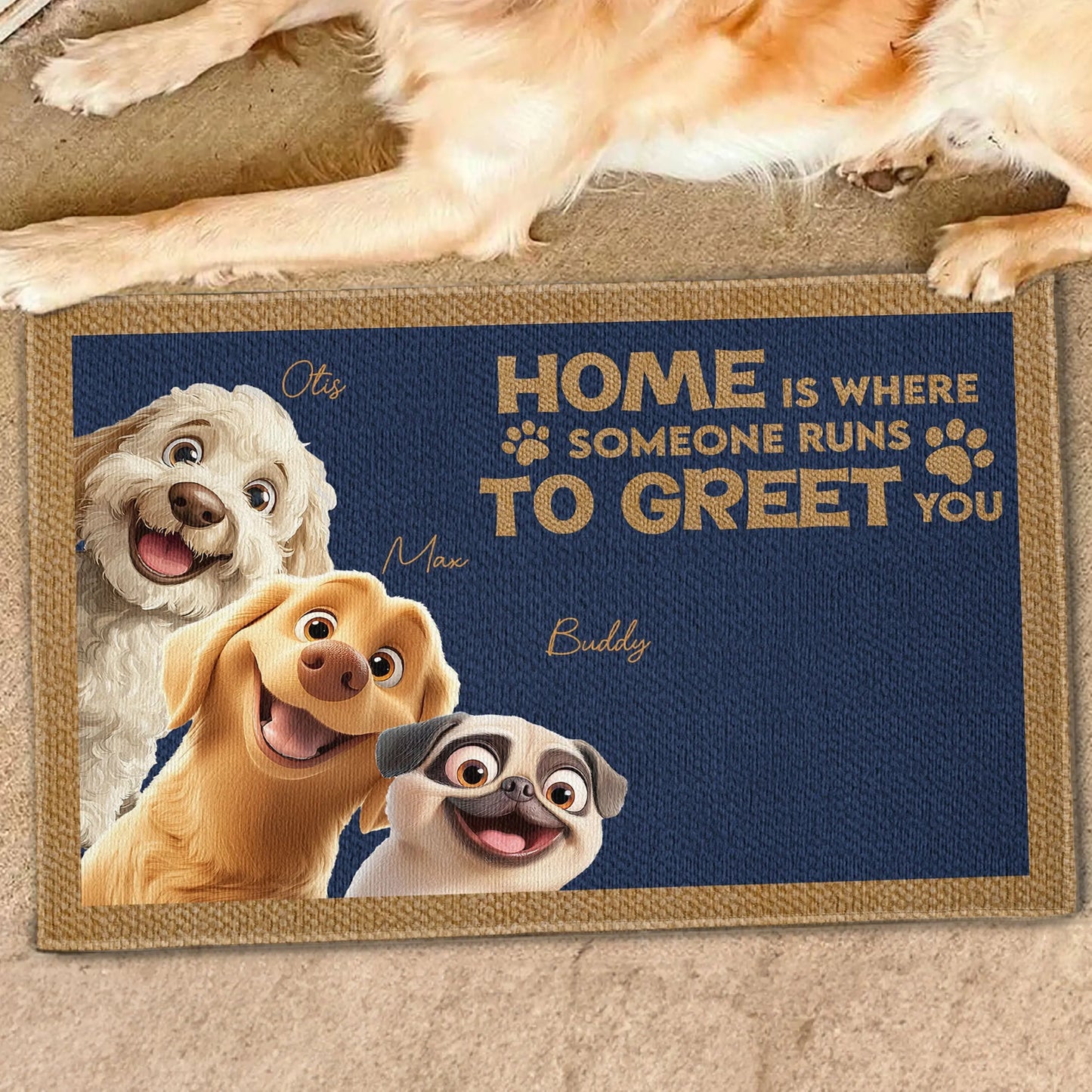 Home Is Where Someone Runs To Greet You - Personalized Dog Doormat, Perfect Gift for Pet Owners and Dog Lovers Ezcustomize