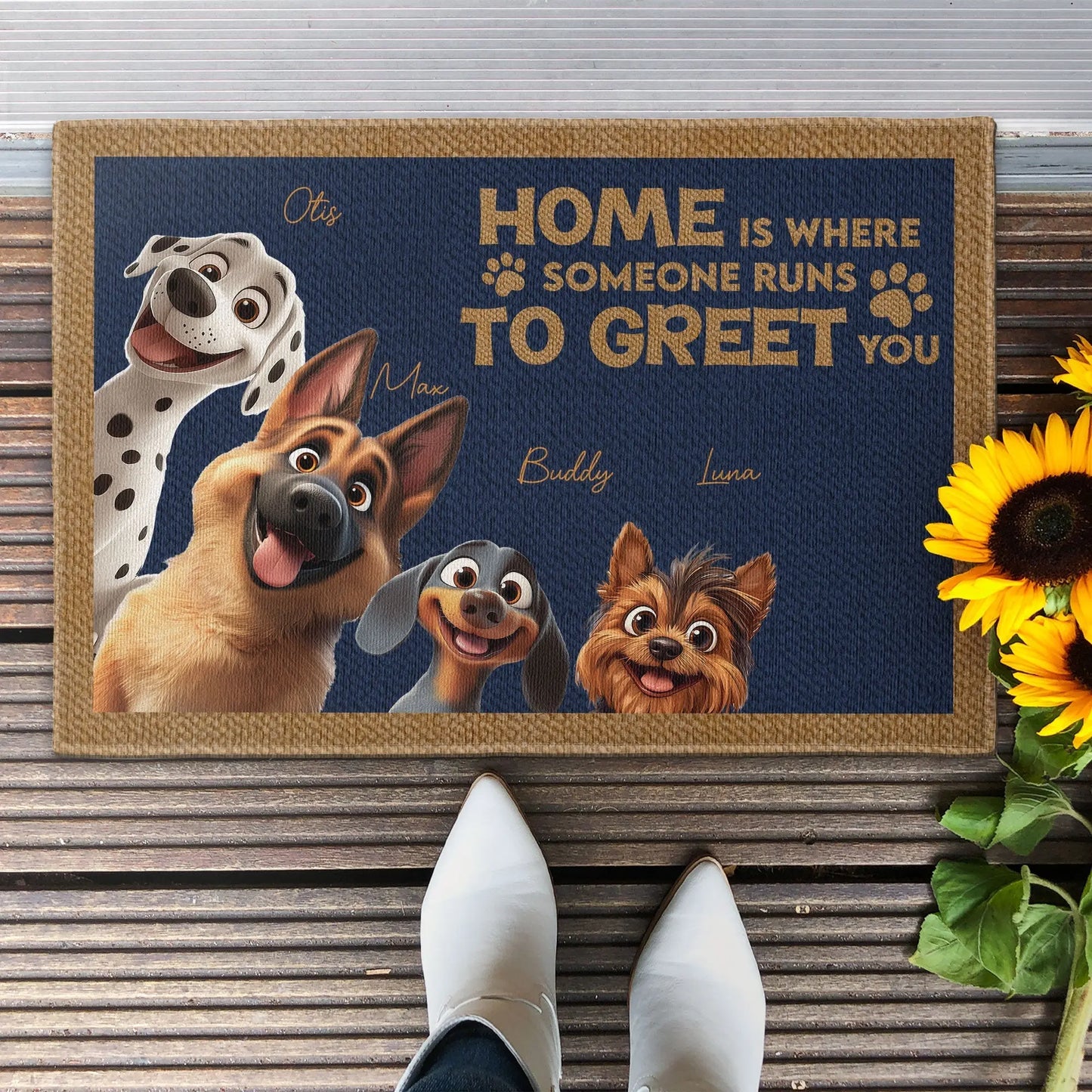 Home Is Where Someone Runs To Greet You - Personalized Dog Doormat, Perfect Gift for Pet Owners and Dog Lovers Ezcustomize