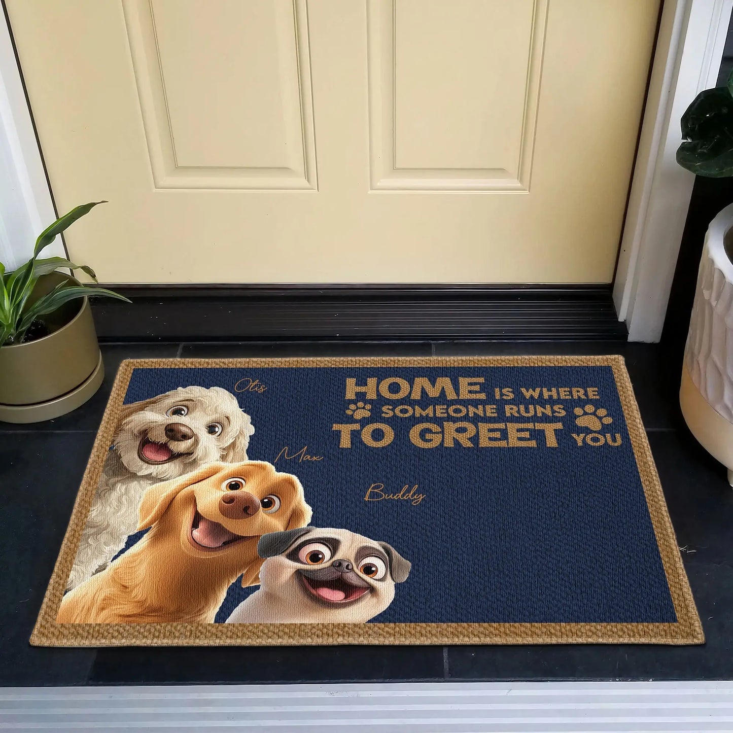 Home Is Where Someone Runs To Greet You - Personalized Dog Doormat, Perfect Gift for Pet Owners and Dog Lovers Ezcustomize