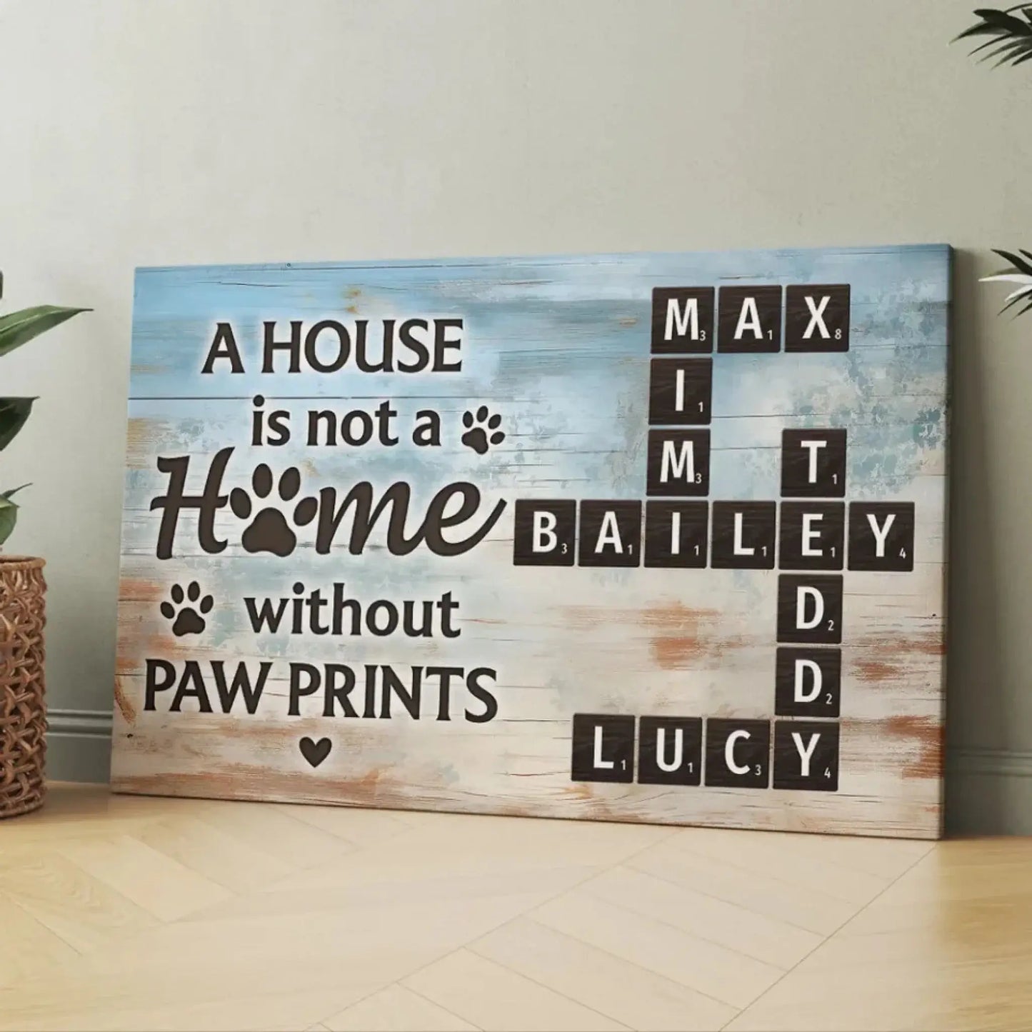 Home with Paw Prints Pet Crossword Art – Personalized Poster/Canvas – Custom Name Gift for Dog & Cat Lovers Ezcustomize