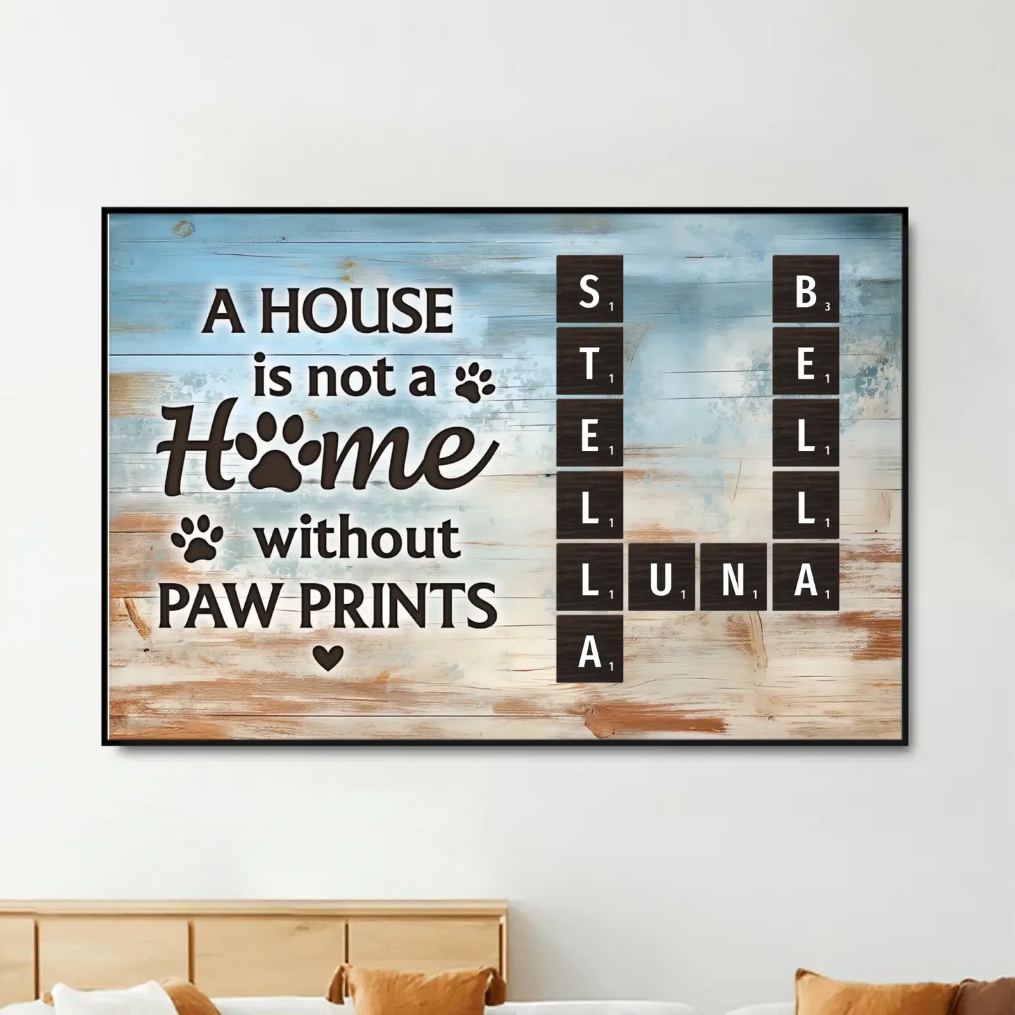 Home with Paw Prints Pet Crossword Art – Personalized Poster/Canvas – Custom Name Gift for Dog & Cat Lovers Ezcustomize