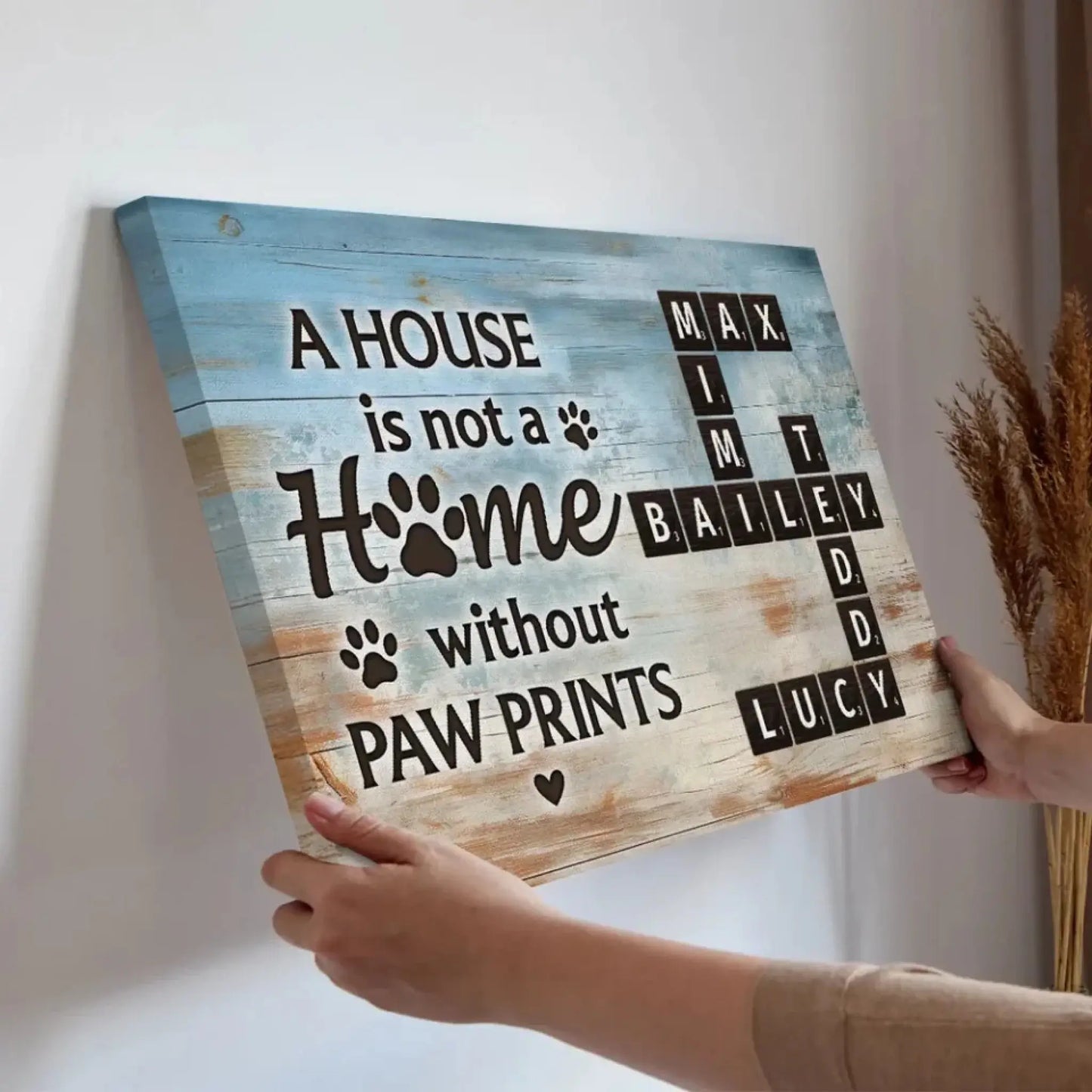 Home with Paw Prints Pet Crossword Art – Personalized Poster/Canvas – Custom Name Gift for Dog & Cat Lovers Ezcustomize
