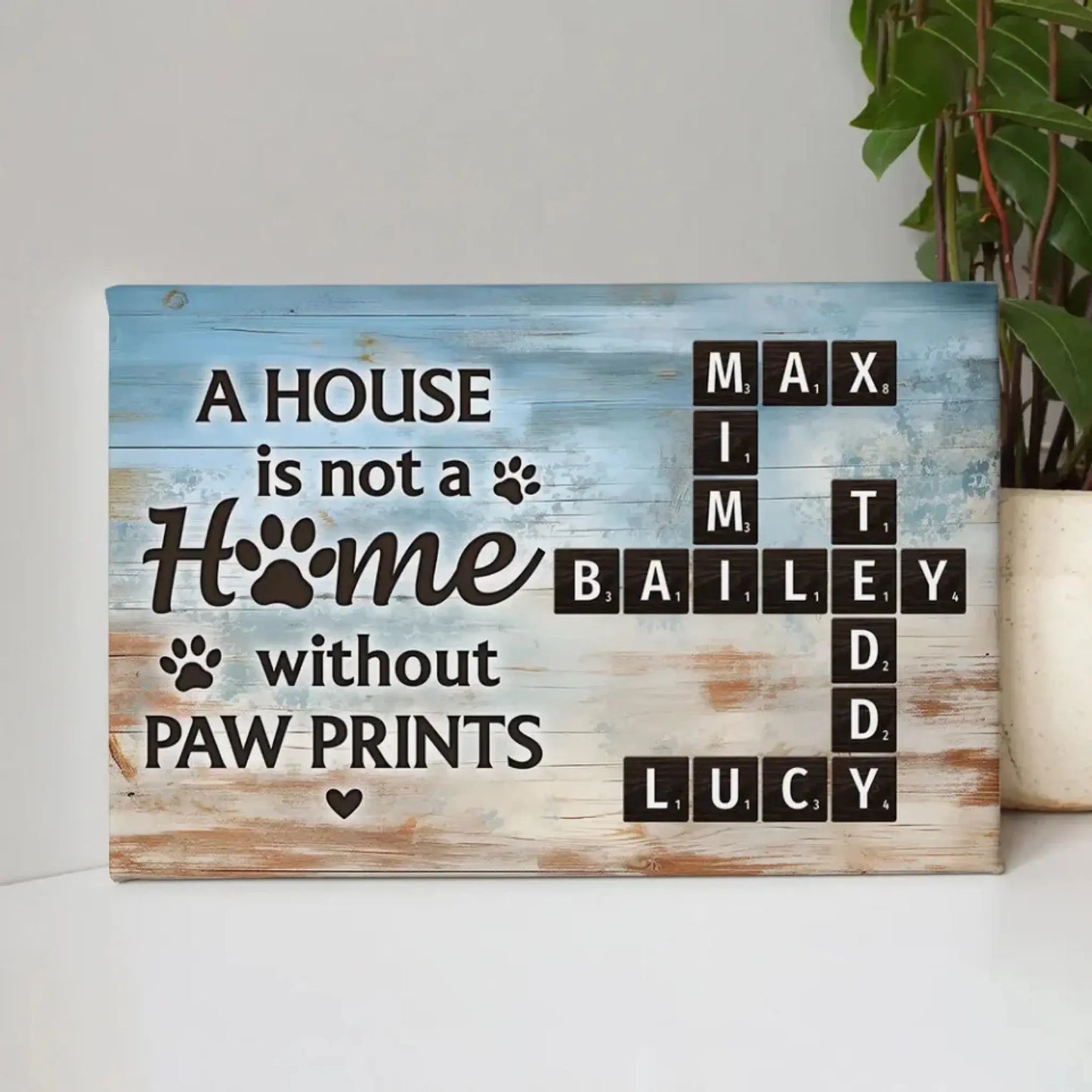 Home with Paw Prints Pet Crossword Art – Personalized Poster/Canvas – Custom Name Gift for Dog & Cat Lovers Ezcustomize