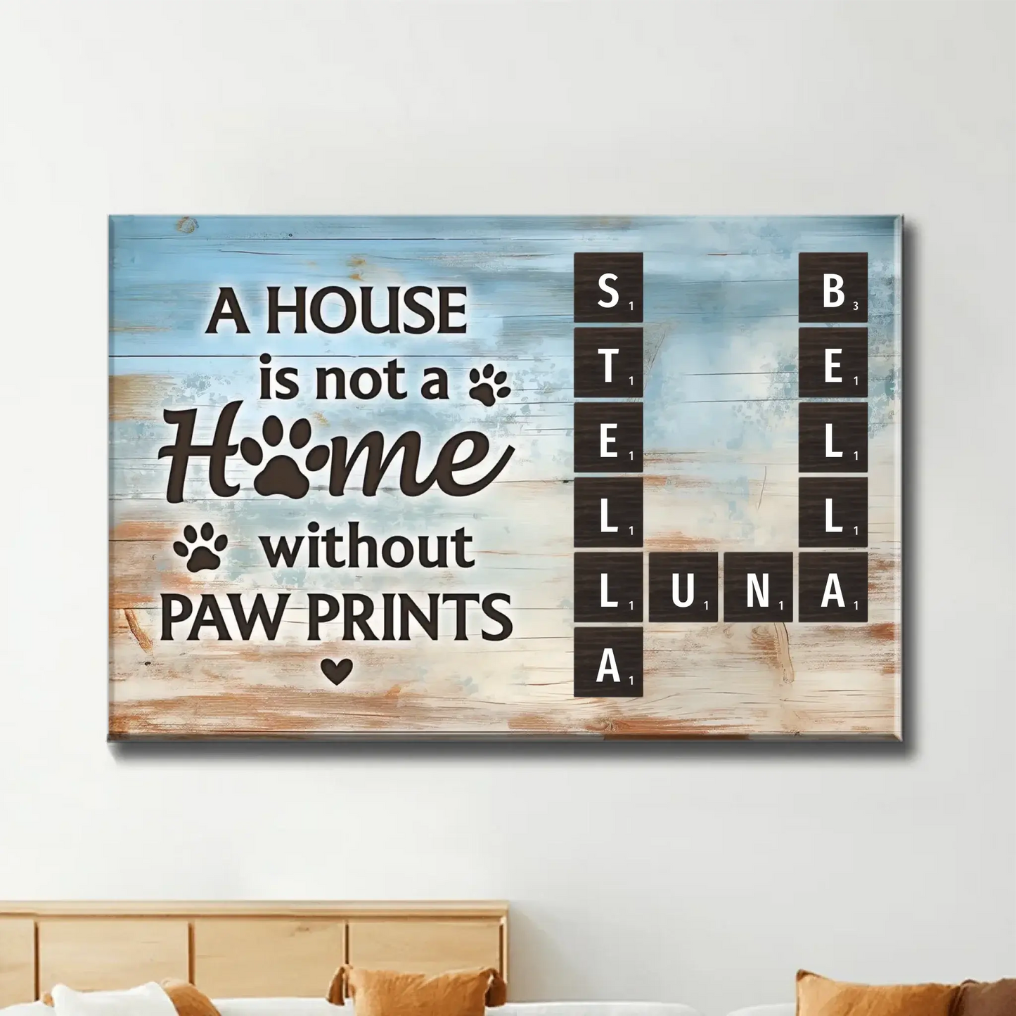 Home with Paw Prints Pet Crossword Art – Personalized Poster/Canvas – Custom Name Gift for Dog & Cat Lovers Ezcustomize