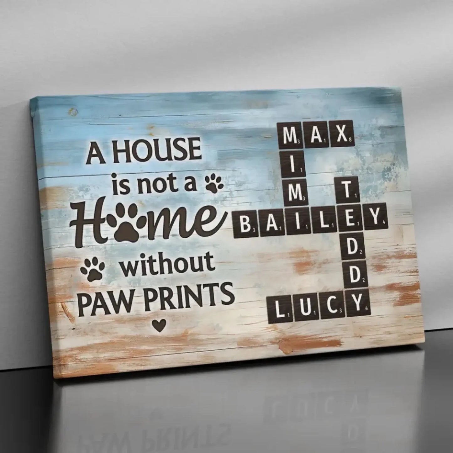 Home with Paw Prints Pet Crossword Art – Personalized Poster/Canvas – Custom Name Gift for Dog & Cat Lovers Ezcustomize