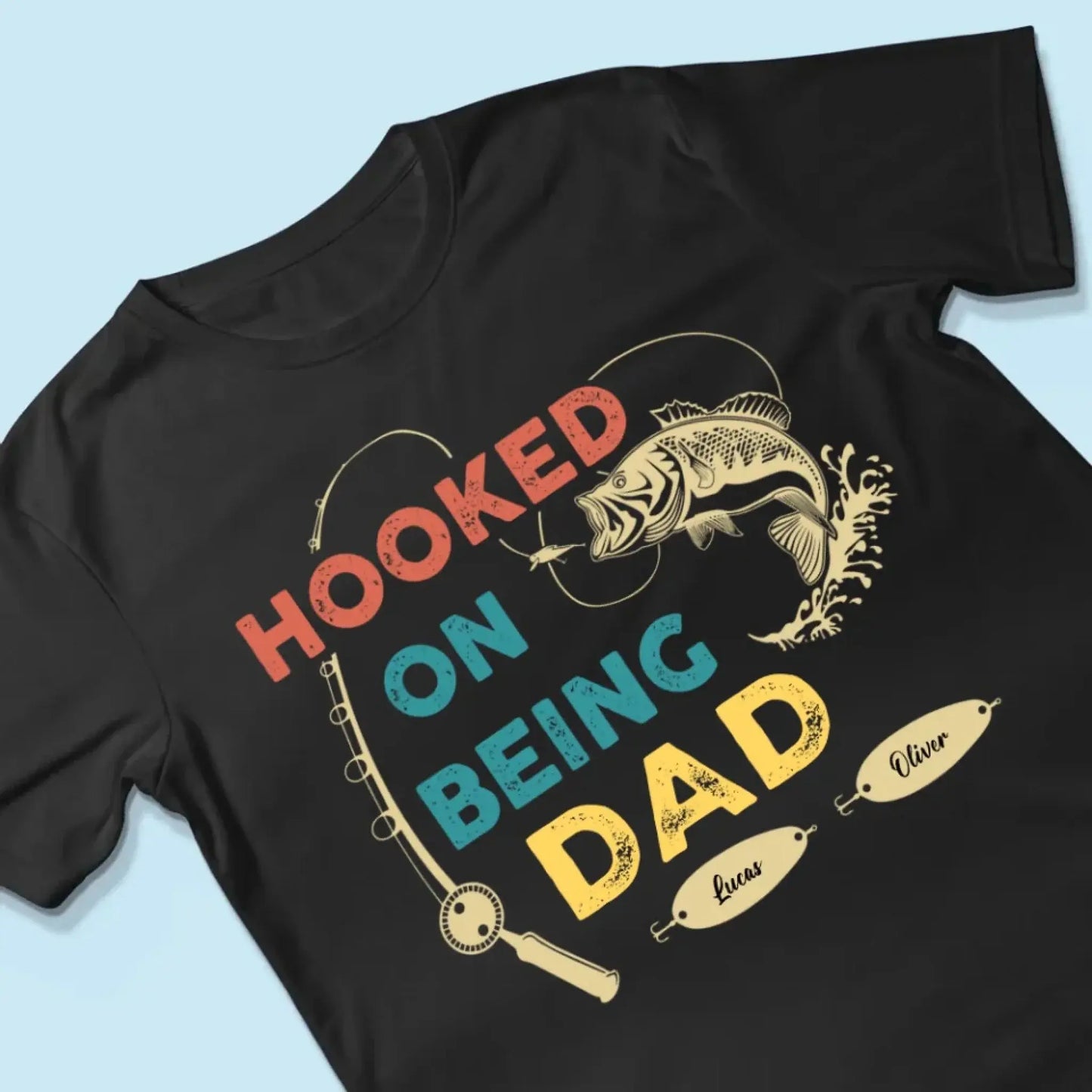 Hooked by Being Your Favorite Catch – Personalized Fishing Shirt – Custom Gift for Dad, Grandpa, or Papa from Kids Ezcustomize