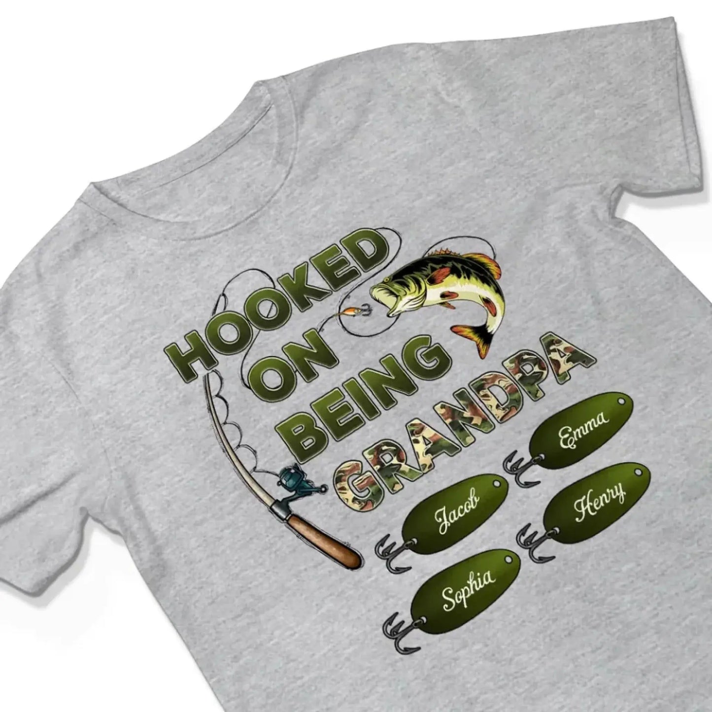 Hooked on Being Grandpa/Papa - Personalized Fishing Camouflage Shirt - Unique Father’s Day Gift Ezcustomize