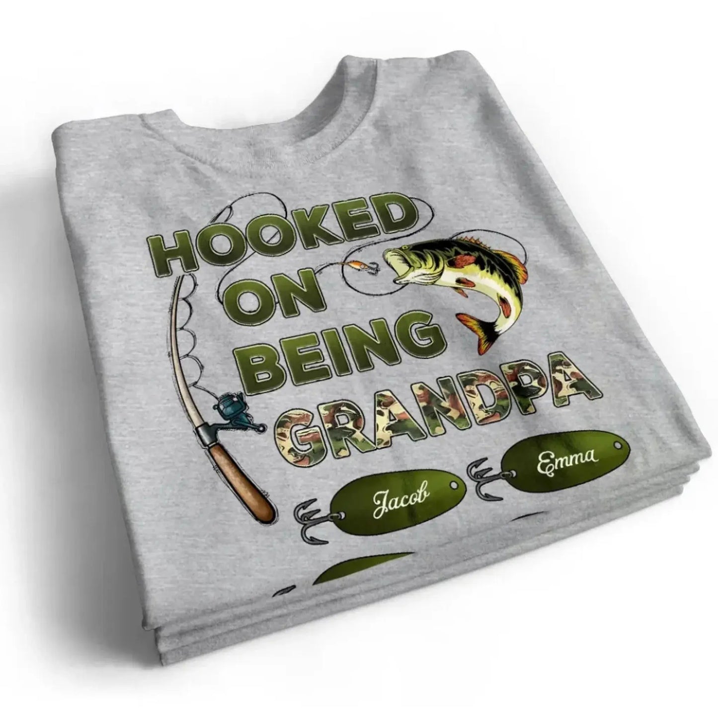Hooked on Being Grandpa/Papa - Personalized Fishing Camouflage Shirt - Unique Father’s Day Gift Ezcustomize