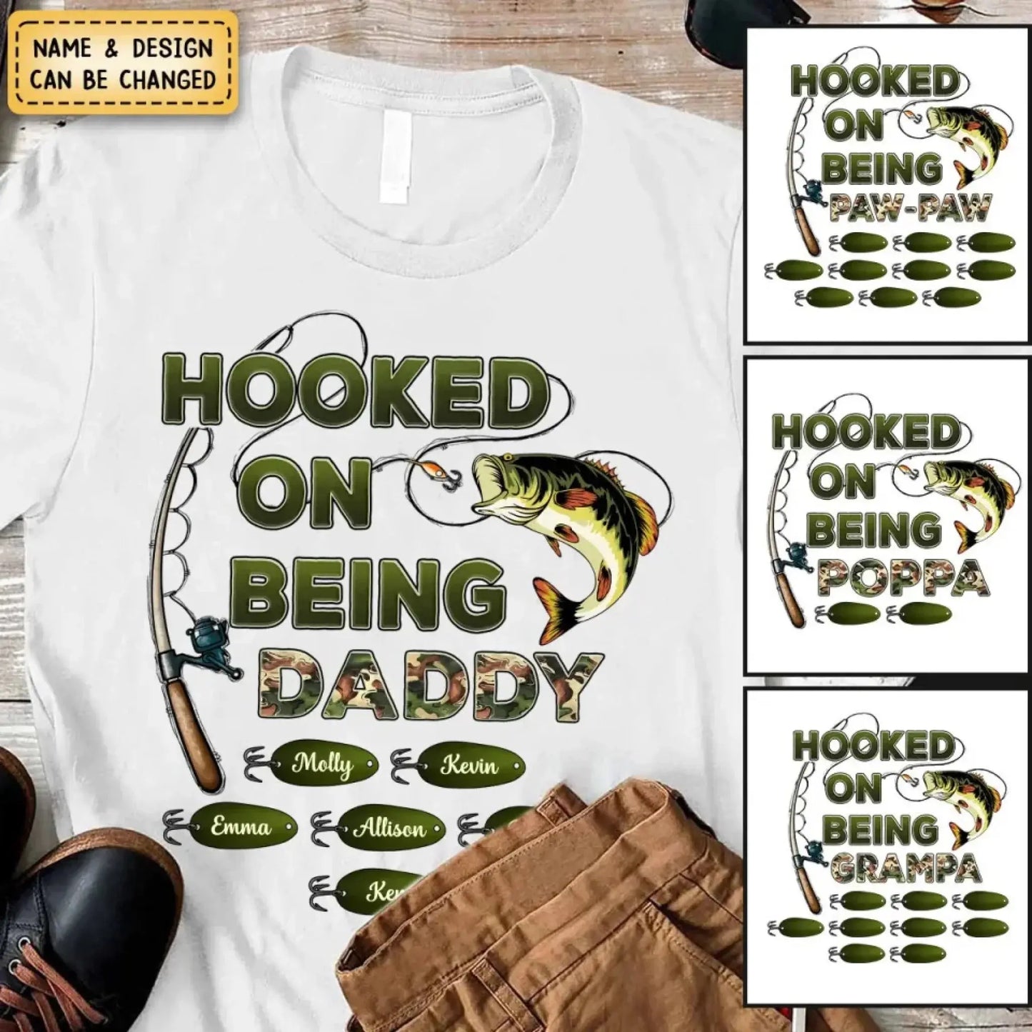 Hooked on Being Grandpa/Papa - Personalized Fishing Camouflage Shirt - Unique Father’s Day Gift Ezcustomize