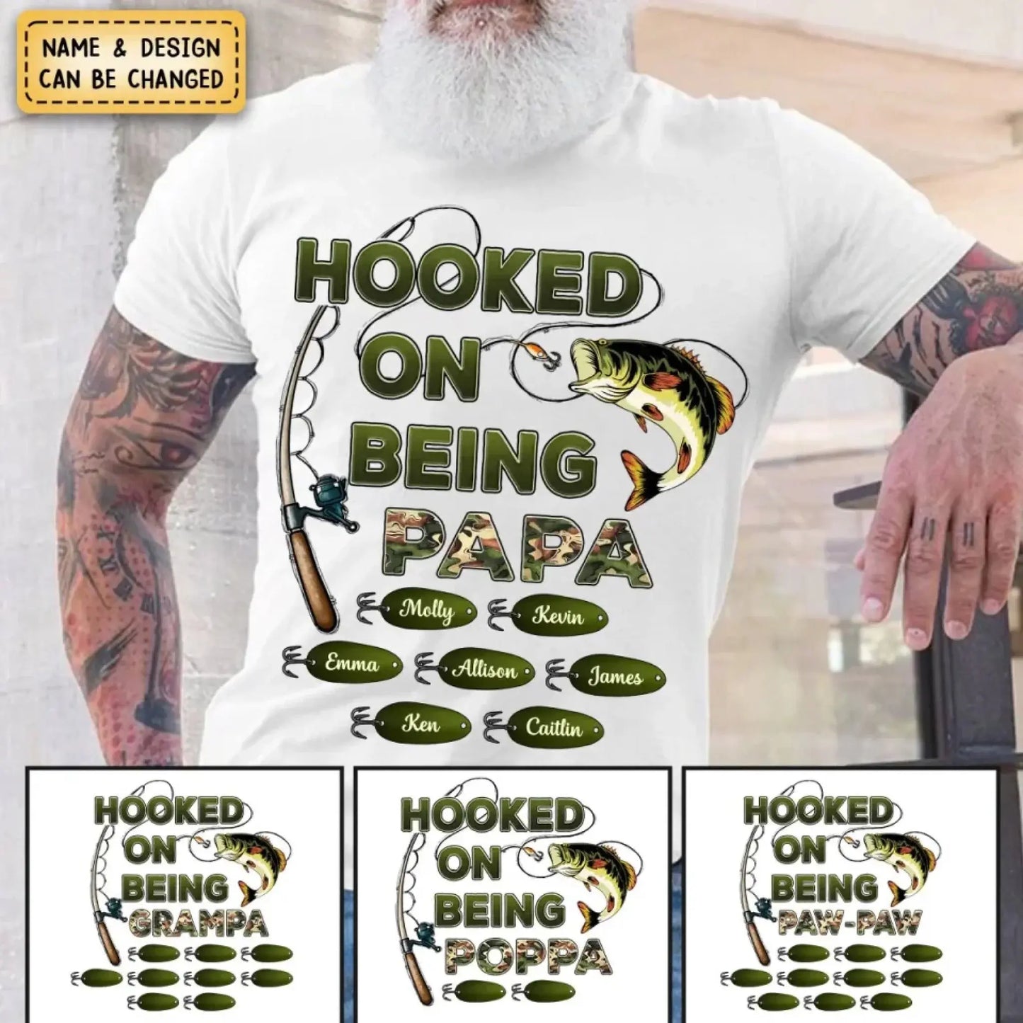 Hooked on Being Grandpa/Papa - Personalized Fishing Camouflage Shirt - Unique Father’s Day Gift Ezcustomize