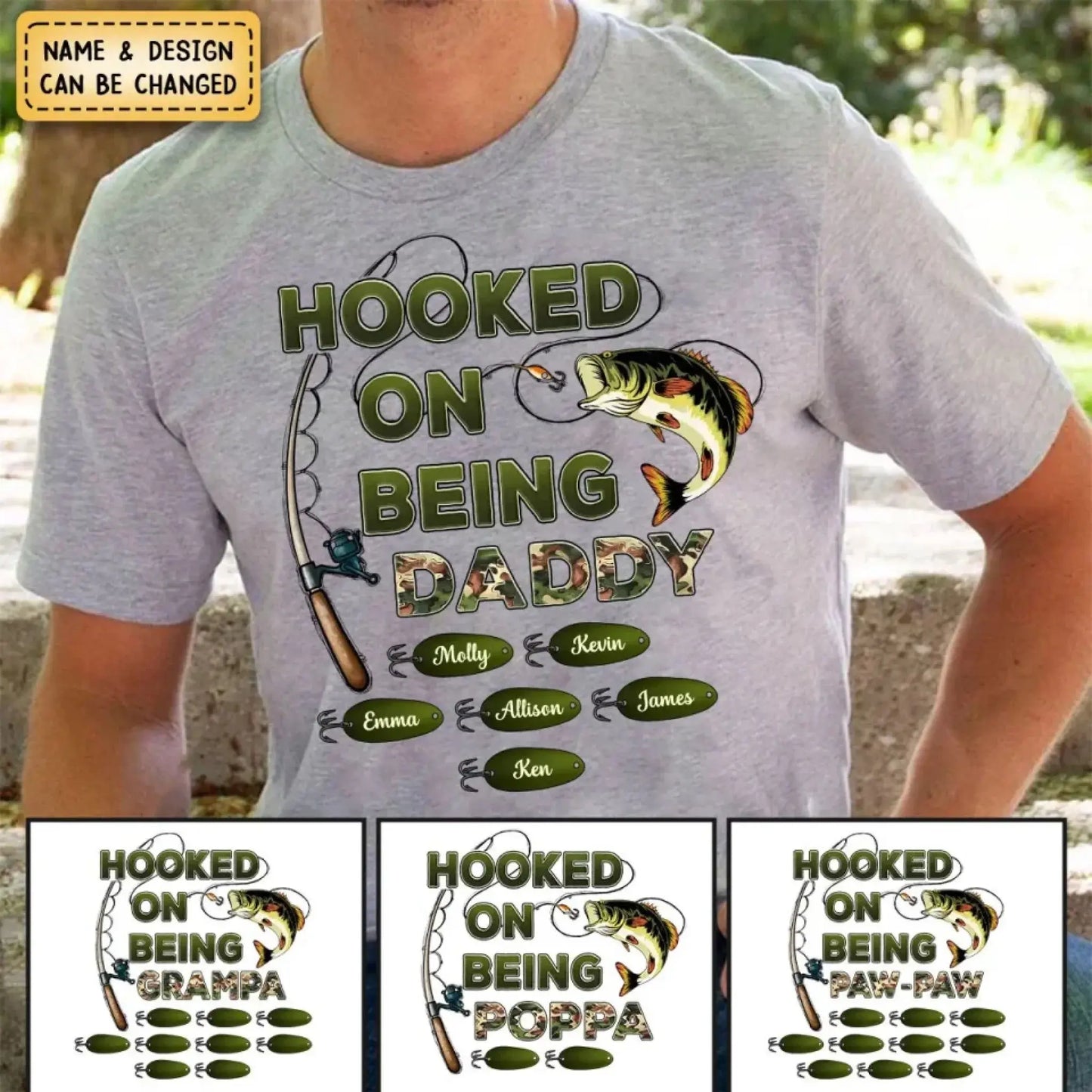 Hooked on Being Grandpa/Papa - Personalized Fishing Camouflage Shirt - Unique Father’s Day Gift Ezcustomize