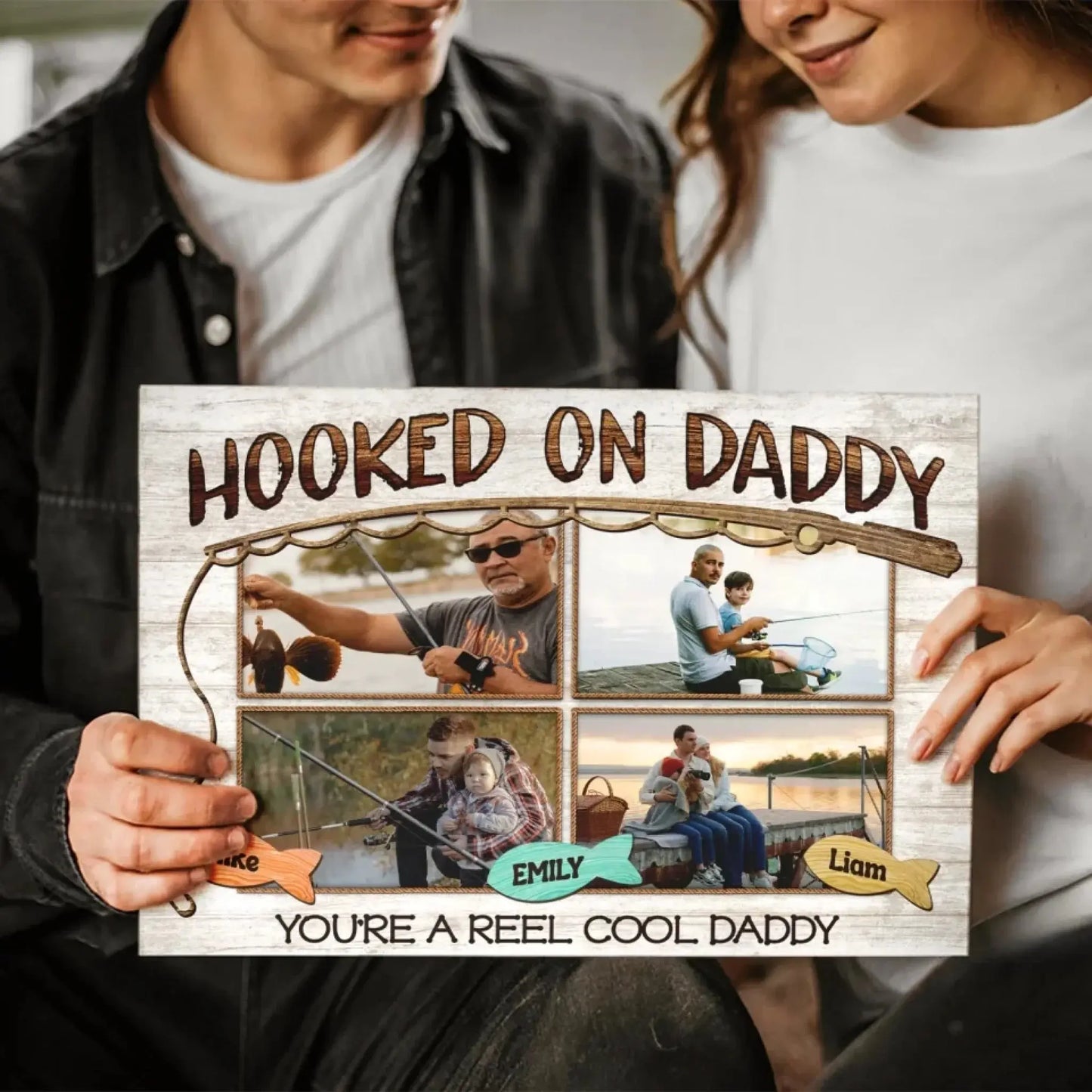 Hooked on Daddy Fishing Art – Personalized Poster/Canvas – Reel Cool Father’s Day Gift for Dads Who Love to Fish Ezcustomize