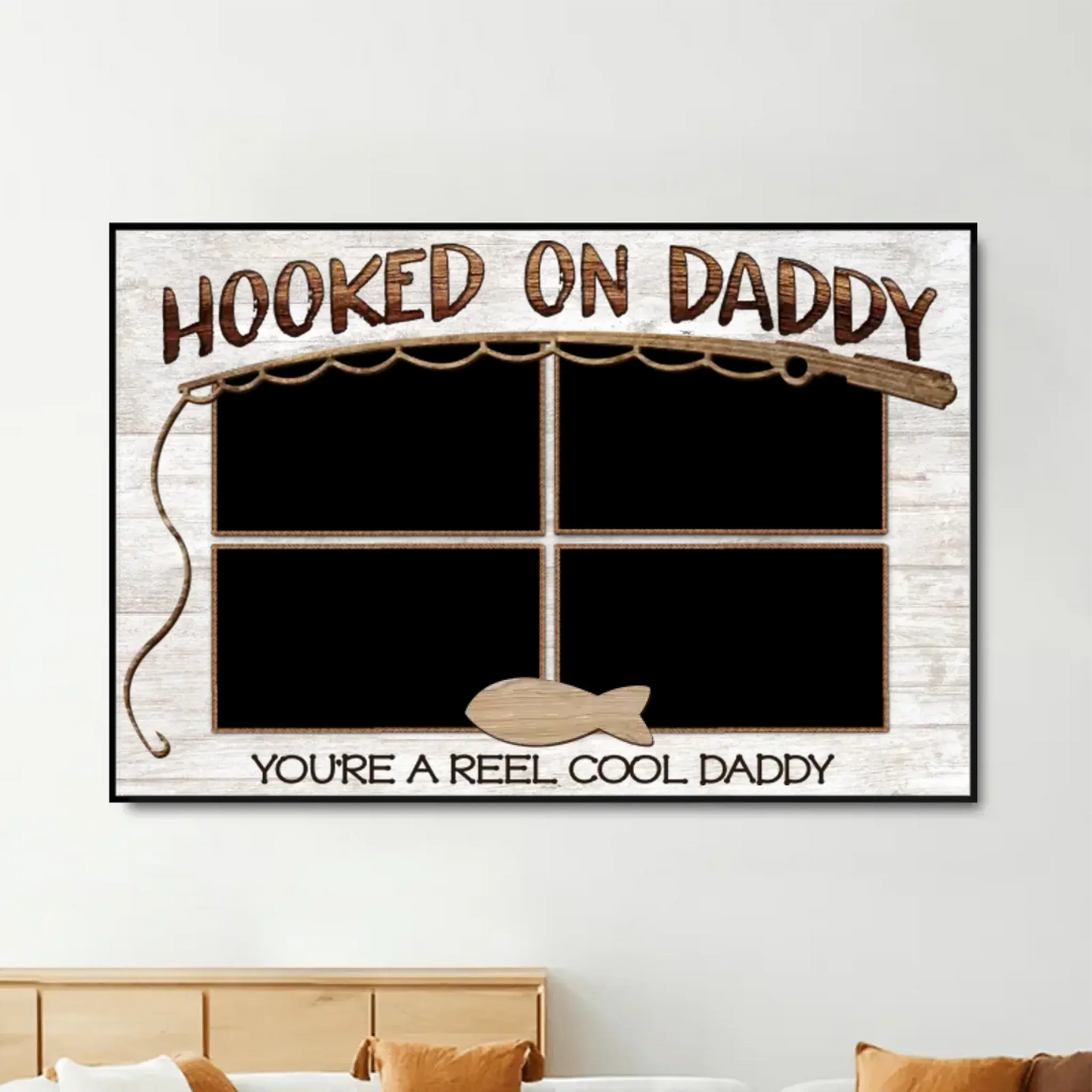 Hooked on Daddy Fishing Art – Personalized Poster/Canvas – Reel Cool Father’s Day Gift for Dads Who Love to Fish Ezcustomize