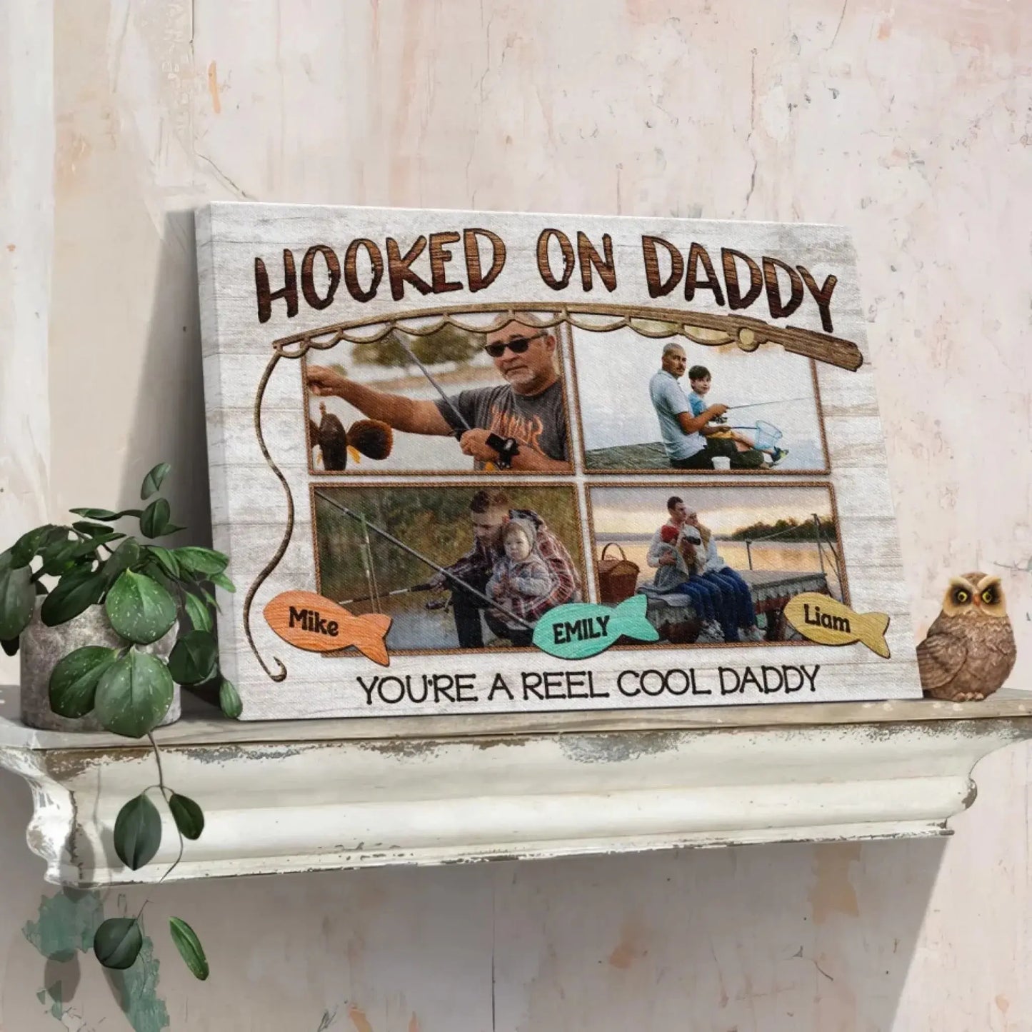 Hooked on Daddy Fishing Art – Personalized Poster/Canvas – Reel Cool Father’s Day Gift for Dads Who Love to Fish Ezcustomize