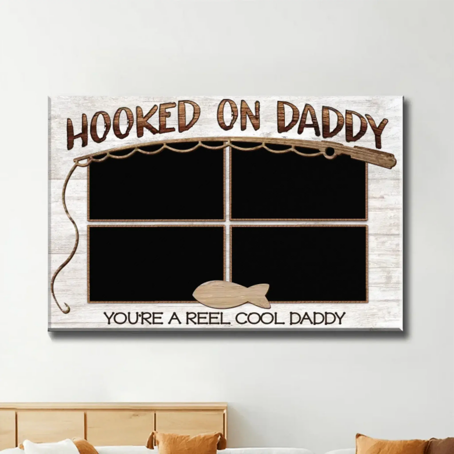 Hooked on Daddy Fishing Art – Personalized Poster/Canvas – Reel Cool Father’s Day Gift for Dads Who Love to Fish Ezcustomize