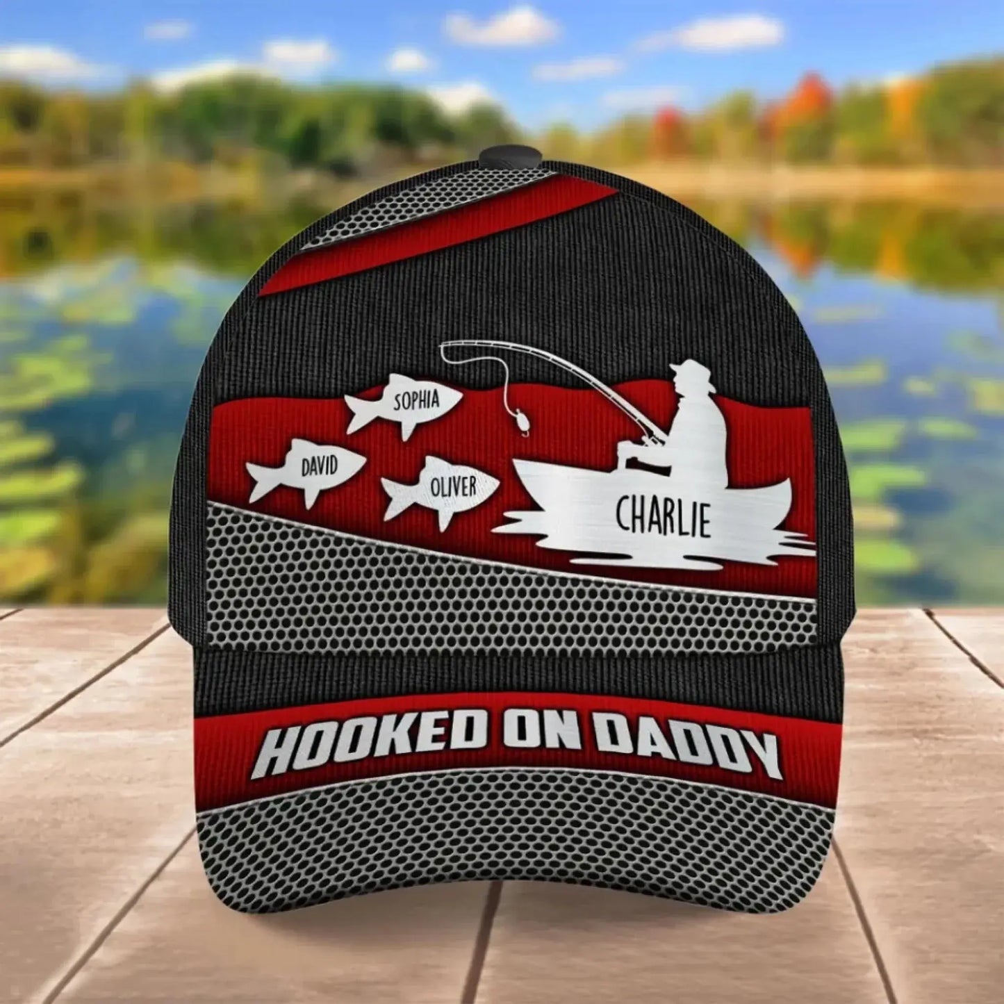 Hooked on Fishing - Personalized Classic Cap - Custom Metal Print Hat for Papa & Dad Ezcustomize