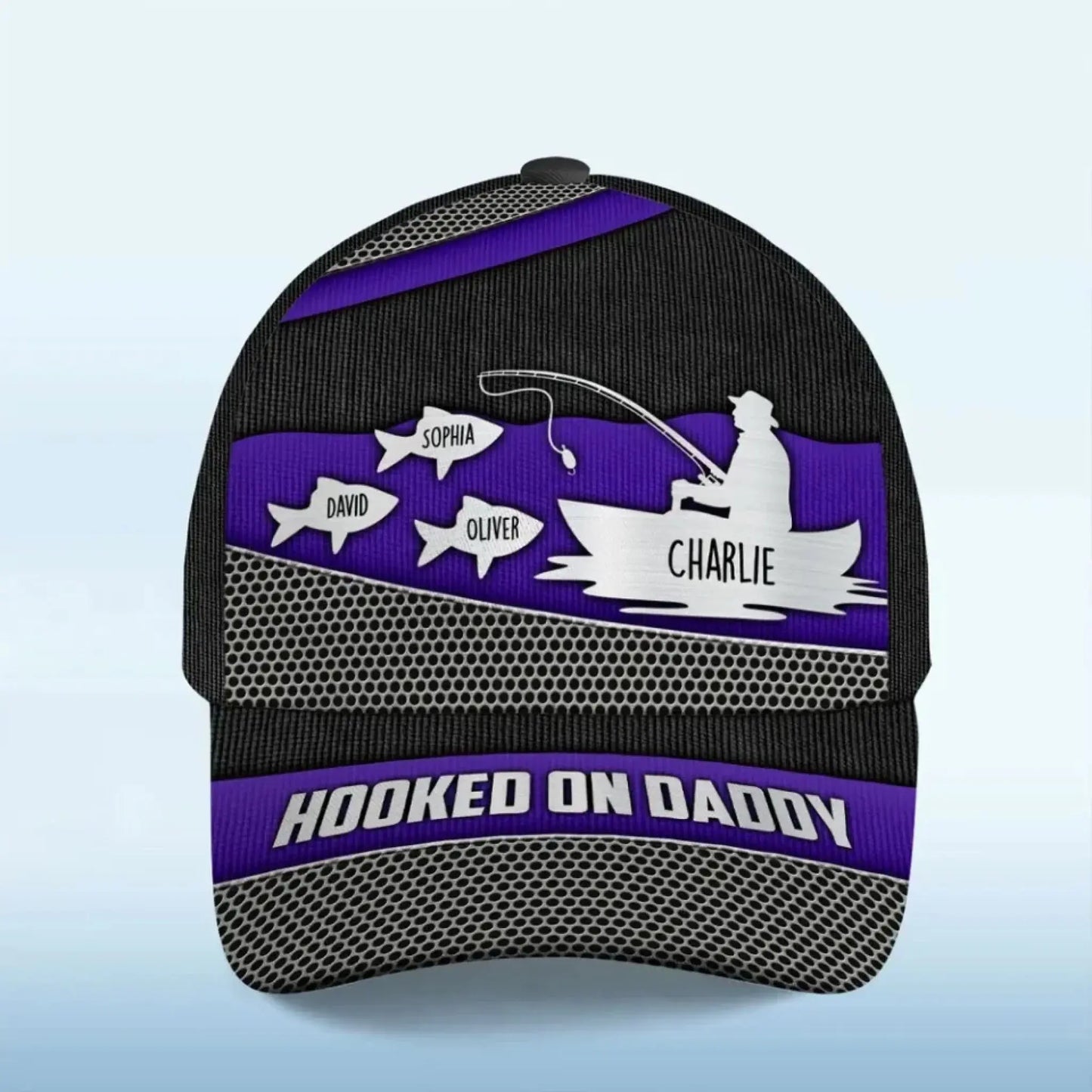 Hooked on Fishing - Personalized Classic Cap - Custom Metal Print Hat for Papa & Dad Ezcustomize