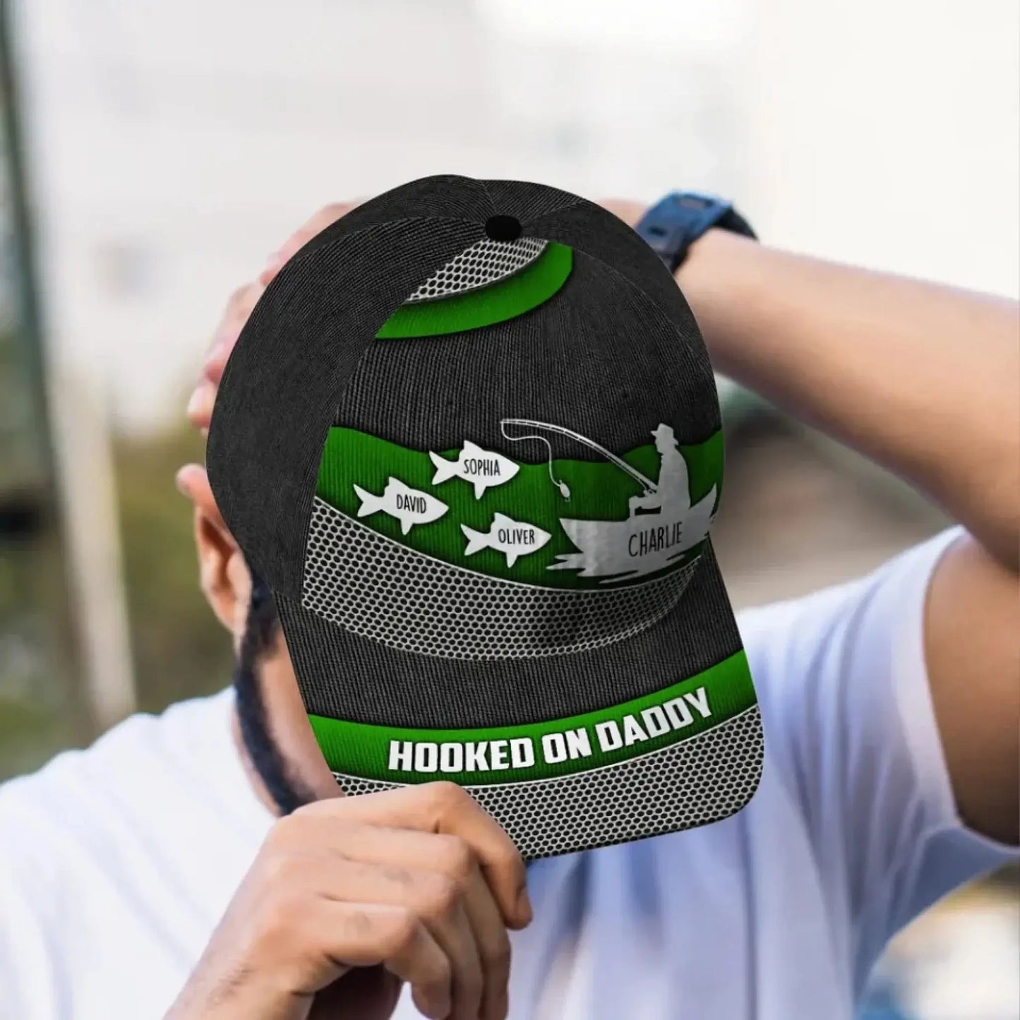 Hooked on Fishing - Personalized Classic Cap - Custom Metal Print Hat for Papa & Dad Ezcustomize