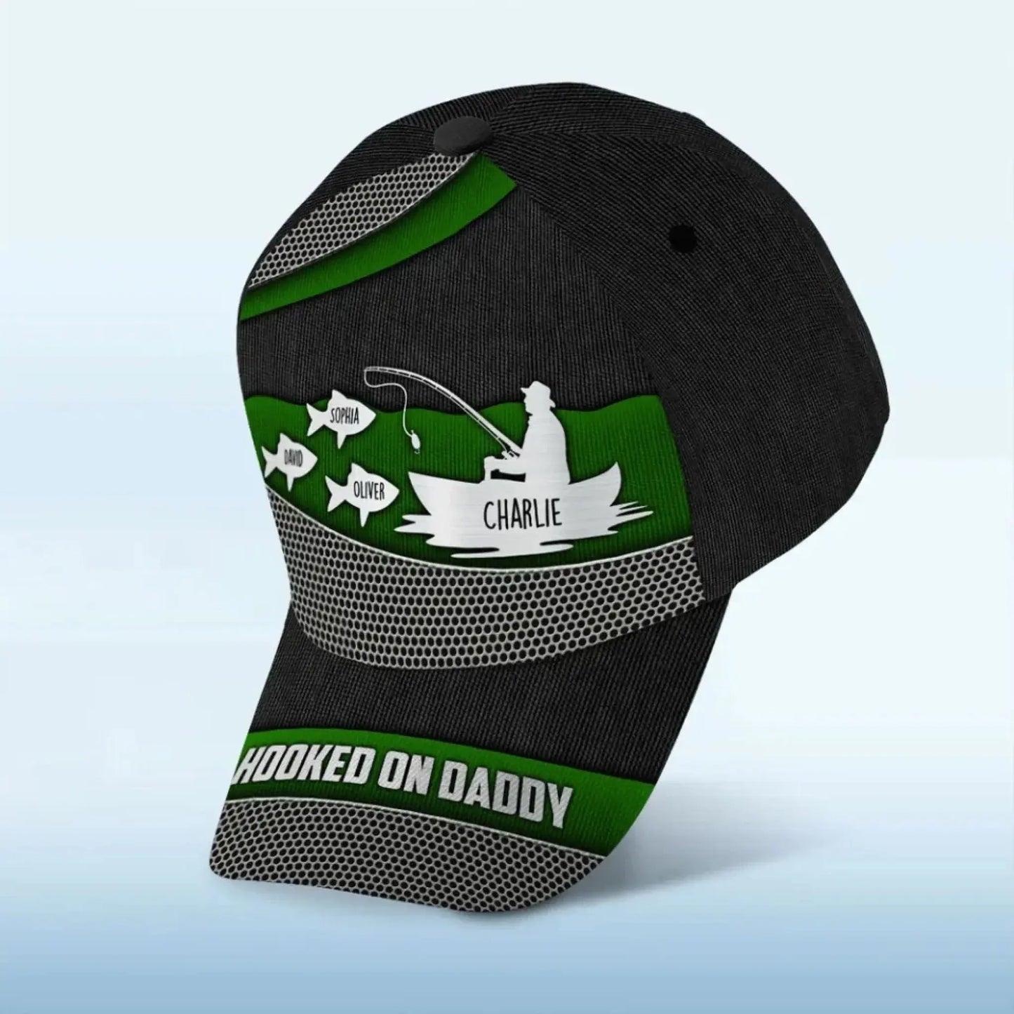 Hooked on Fishing - Personalized Classic Cap - Custom Metal Print Hat for Papa & Dad Ezcustomize
