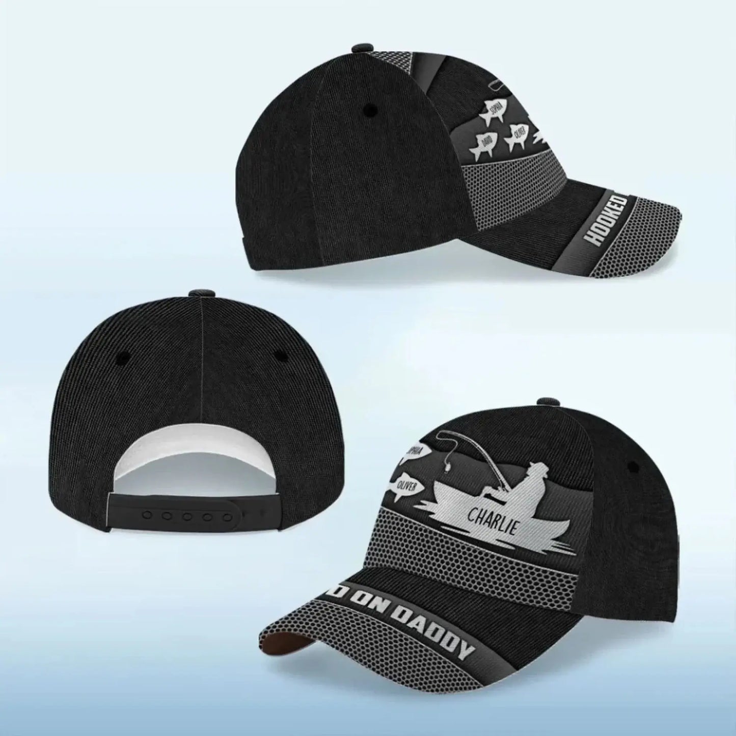 Hooked on Fishing - Personalized Classic Cap - Custom Metal Print Hat for Papa & Dad Ezcustomize