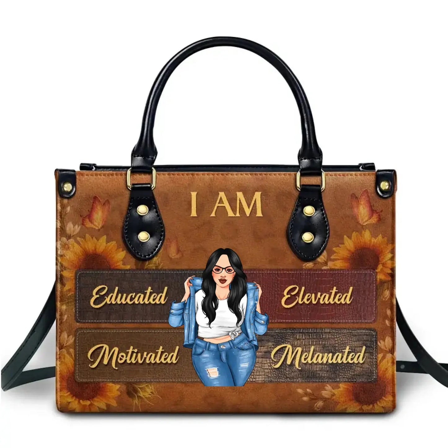 I Am Educated Melanated – Personalized Custom Handbag Purse – Empowering Black History Month & Juneteenth Gift for Black Women, Wife or Mom Ezcustomize