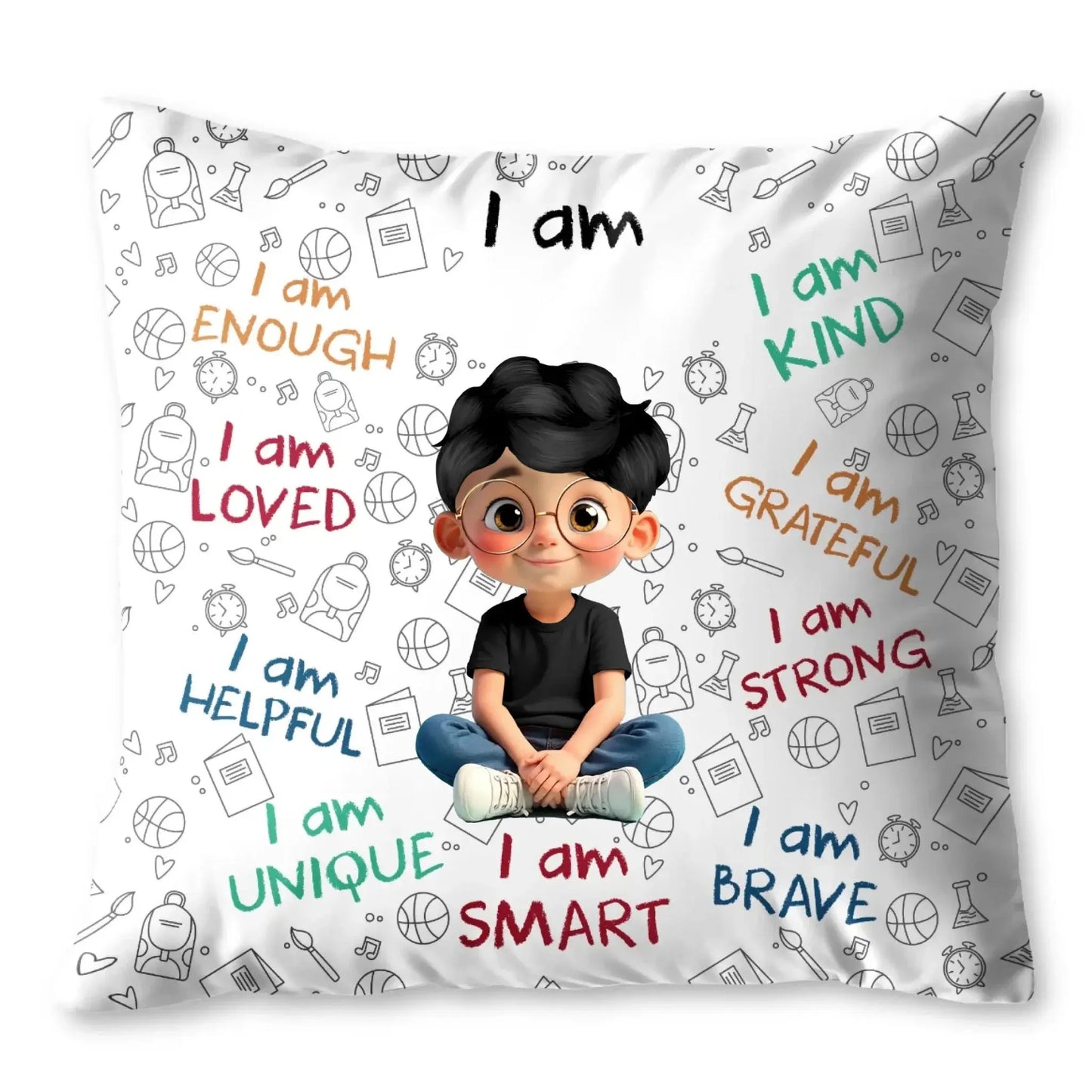 I Am Enough, Loved, Unique, Brave, Cartoon Girl - Personalized Custom Pillow - Gift For Daughters and Kids Ezcustomize