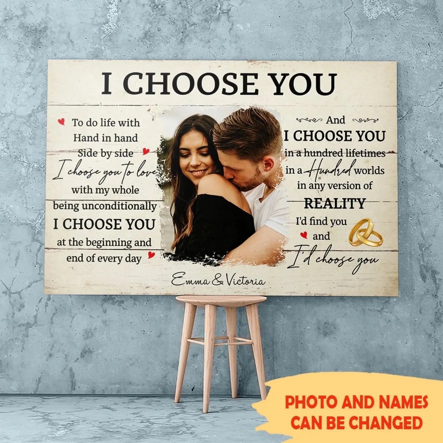 I Choose You Romantic Quote – Personalized Canvas/Poster – Meaningful Gift for Couples, Anniversaries, or Weddings Ezcustomize