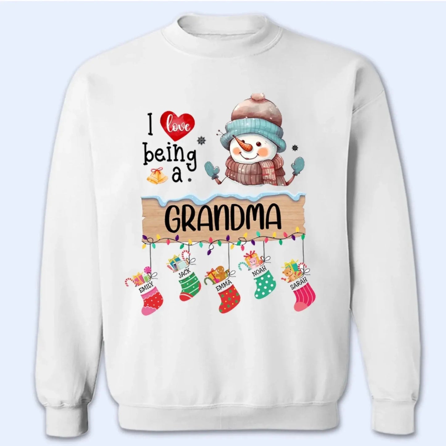 I Love Being A Grandma Shirt – Personalized Christmas Sweatshirt with Stockings and Kids’ Names – Custom Holiday Gift for Grandma or Nana Ezcustomize