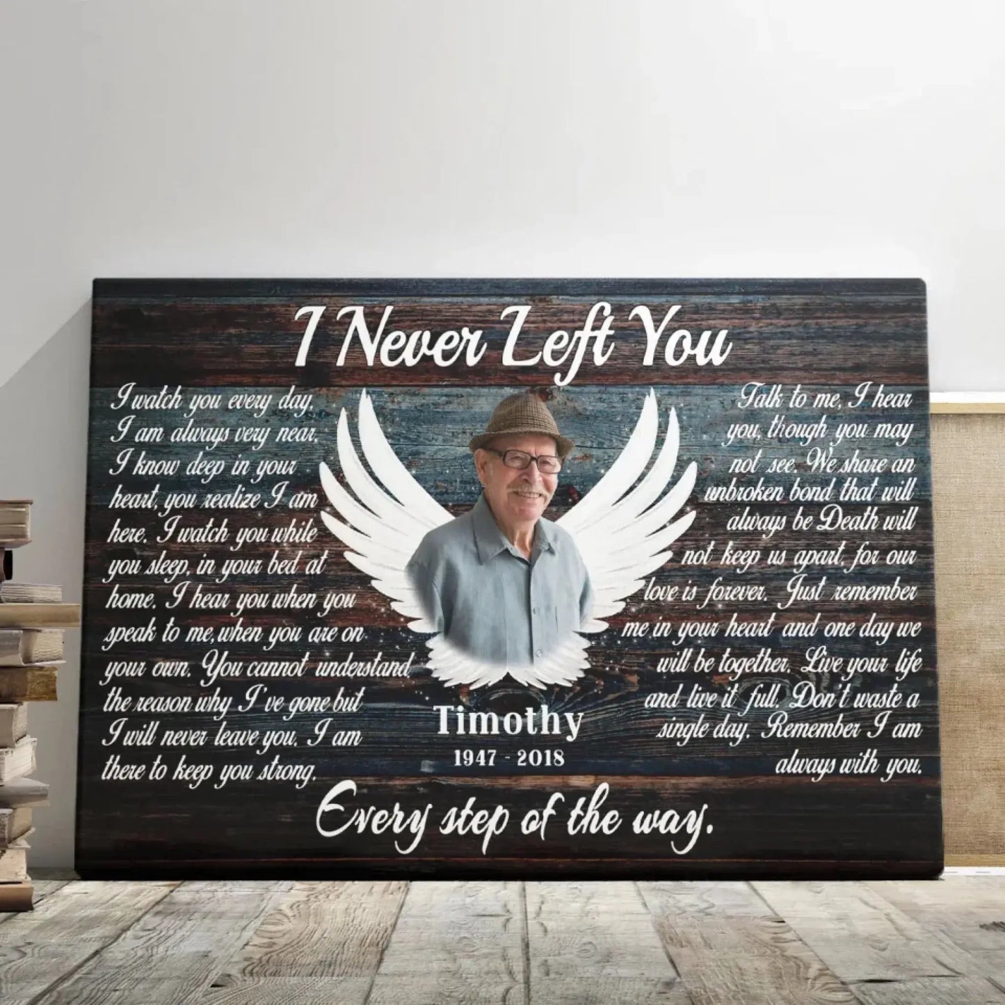 "I Never Left You" Sympathy Keepsake - Personalized Poster/Canvas Prints - Custom Memorial Photo Gift with Angel Wings Ezcustomize