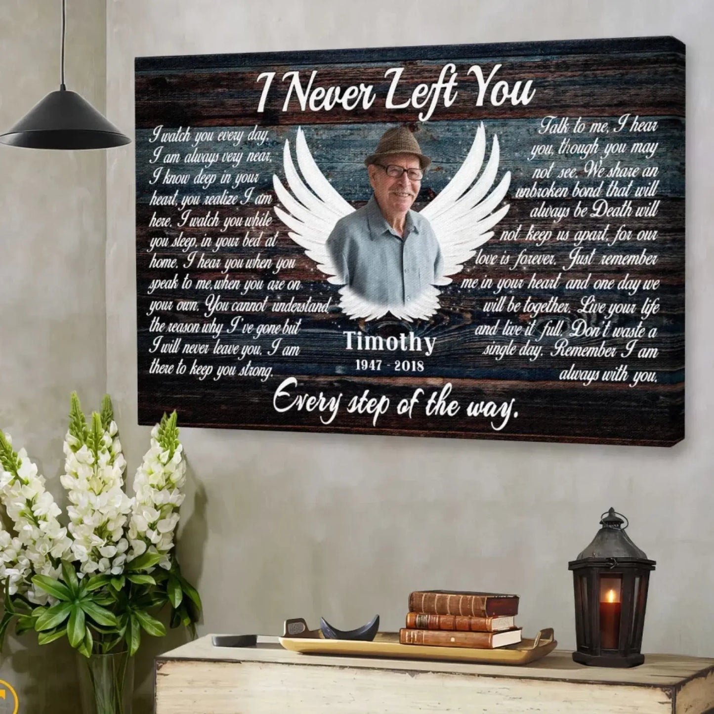"I Never Left You" Sympathy Keepsake - Personalized Poster/Canvas Prints - Custom Memorial Photo Gift with Angel Wings Ezcustomize