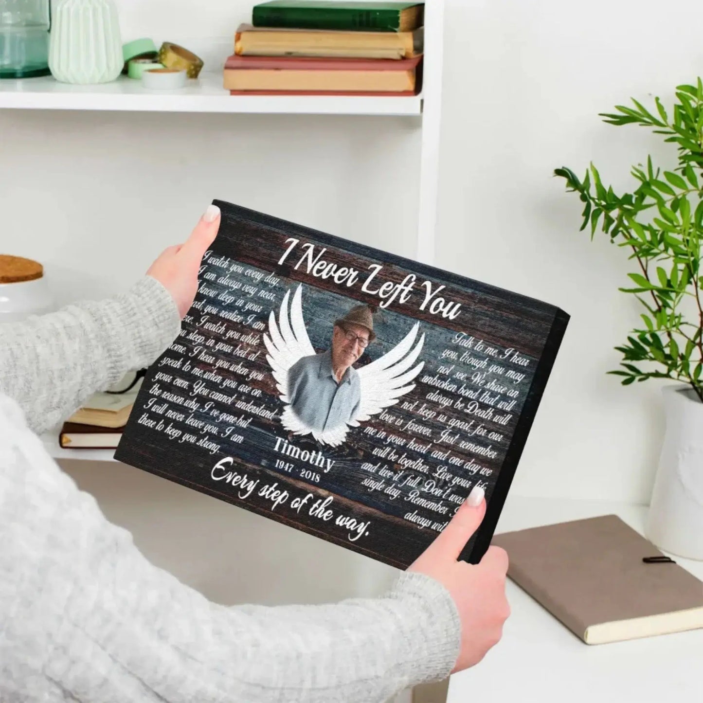 "I Never Left You" Sympathy Keepsake - Personalized Poster/Canvas Prints - Custom Memorial Photo Gift with Angel Wings Ezcustomize