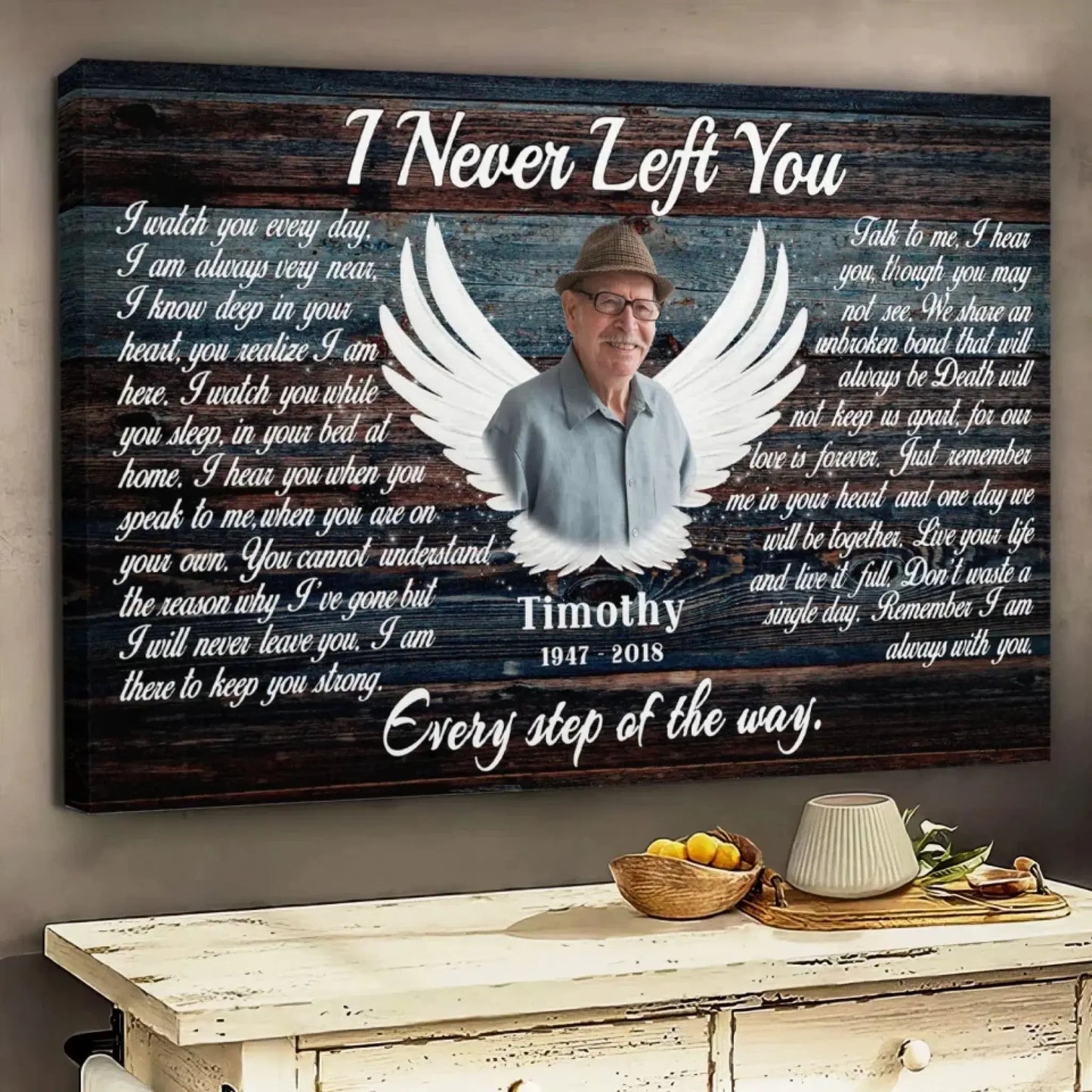 "I Never Left You" Sympathy Keepsake - Personalized Poster/Canvas Prints - Custom Memorial Photo Gift with Angel Wings Ezcustomize